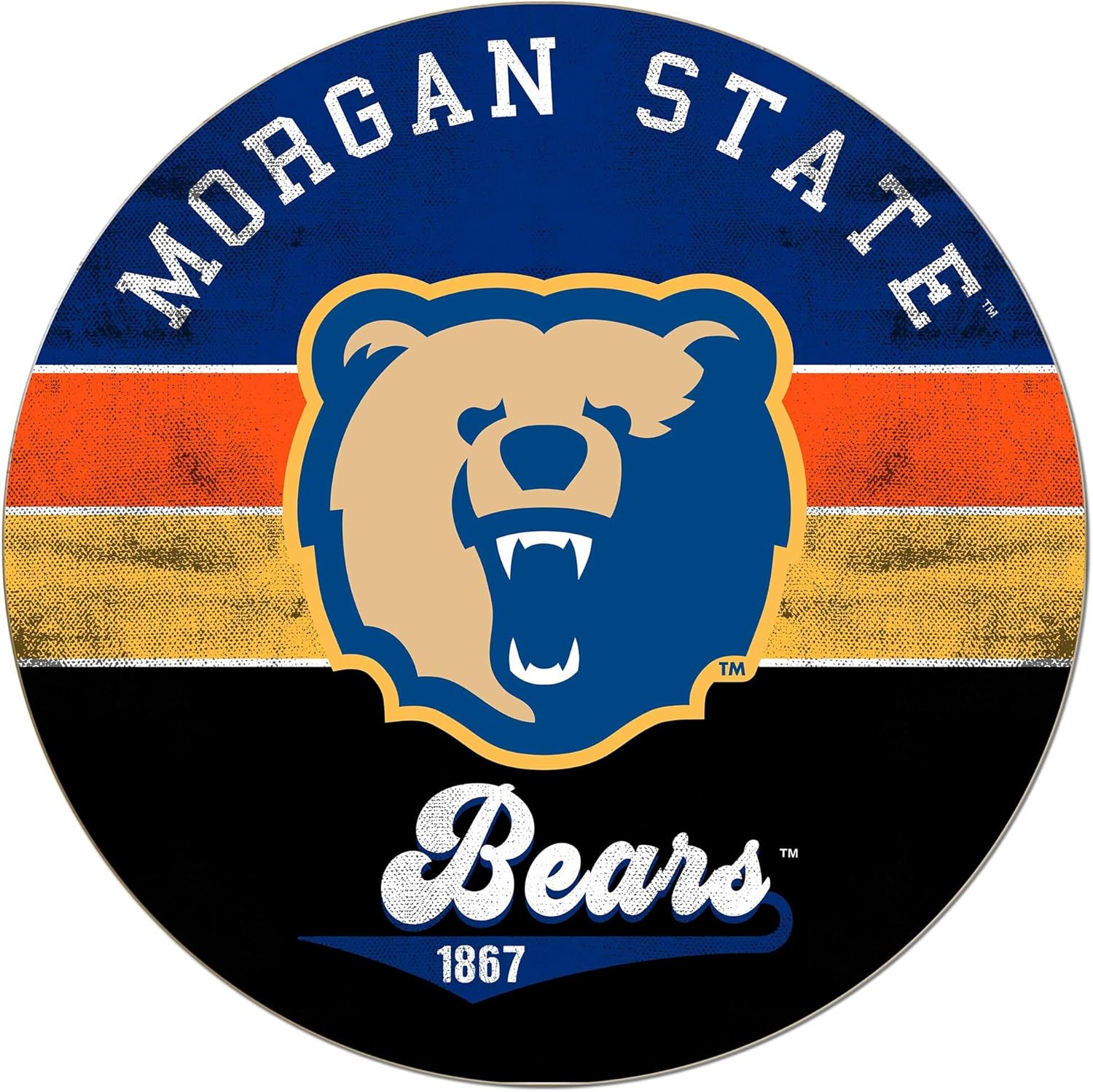 KH Sports Fan Morgan State Bears Multi-Color Retro Circle Sign, 20x20 Inches, Bears Decor for Dorm, Fan Cave, Living Room; Display Your Team Spirit with This Unique Morgan State Bears Wall Art