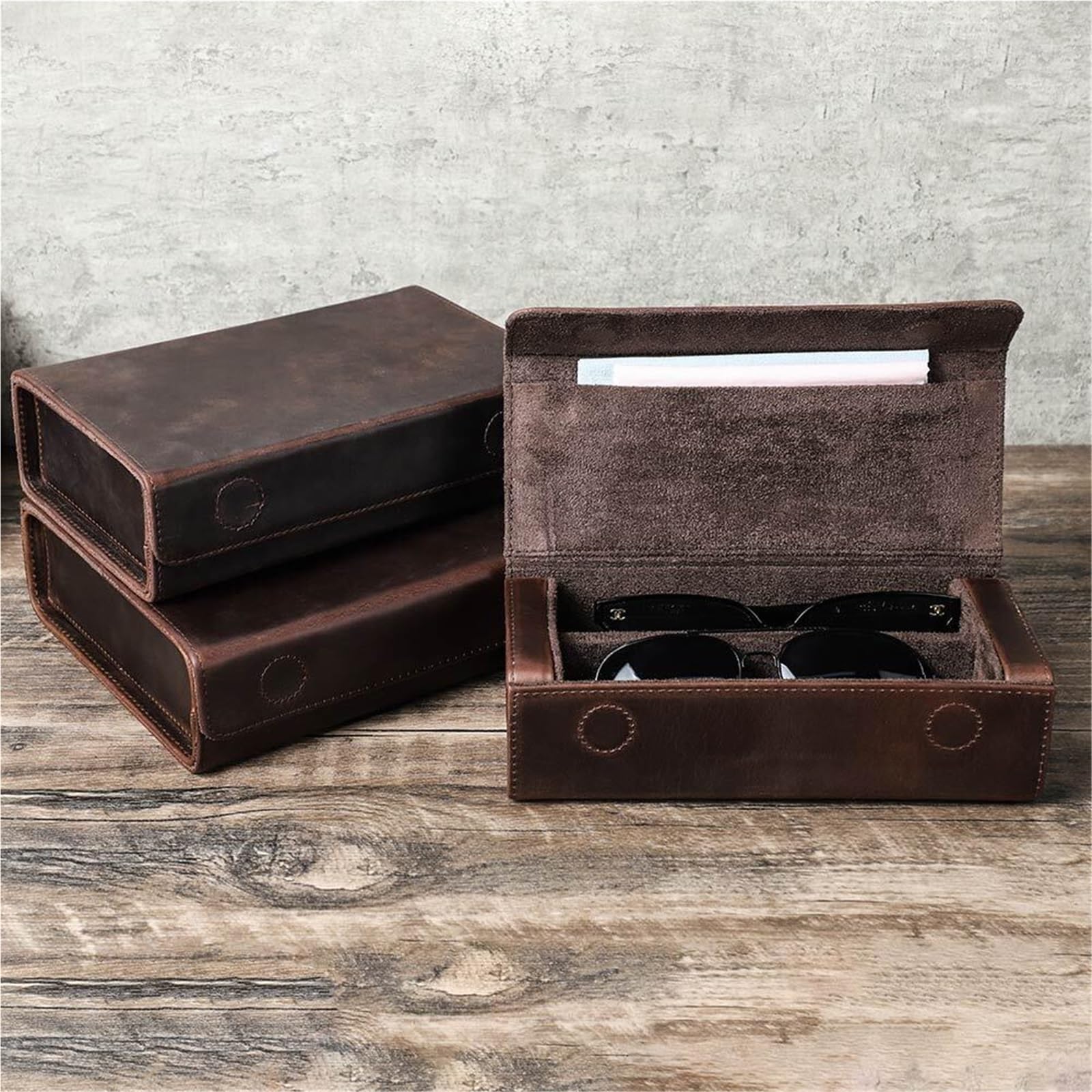 Leder 2/3/4 Slots Sonnenbrille Fall Frauen Männer Brillen Organizer Box Schutzbrille FüR Brillen
