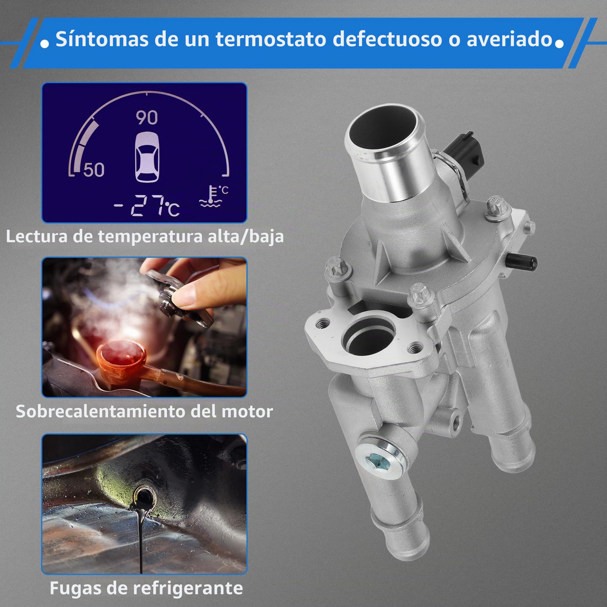 Ensamblaje De Carcasa Termostato Para Chevrolet Cruze 11-16 1Pc | Para Chevrolet Sonic 2012-2018 Y Trax 2012-2017, Aleación De Aluminio, Tono Plateado, Oe 25192228, Motor 1.8L L4