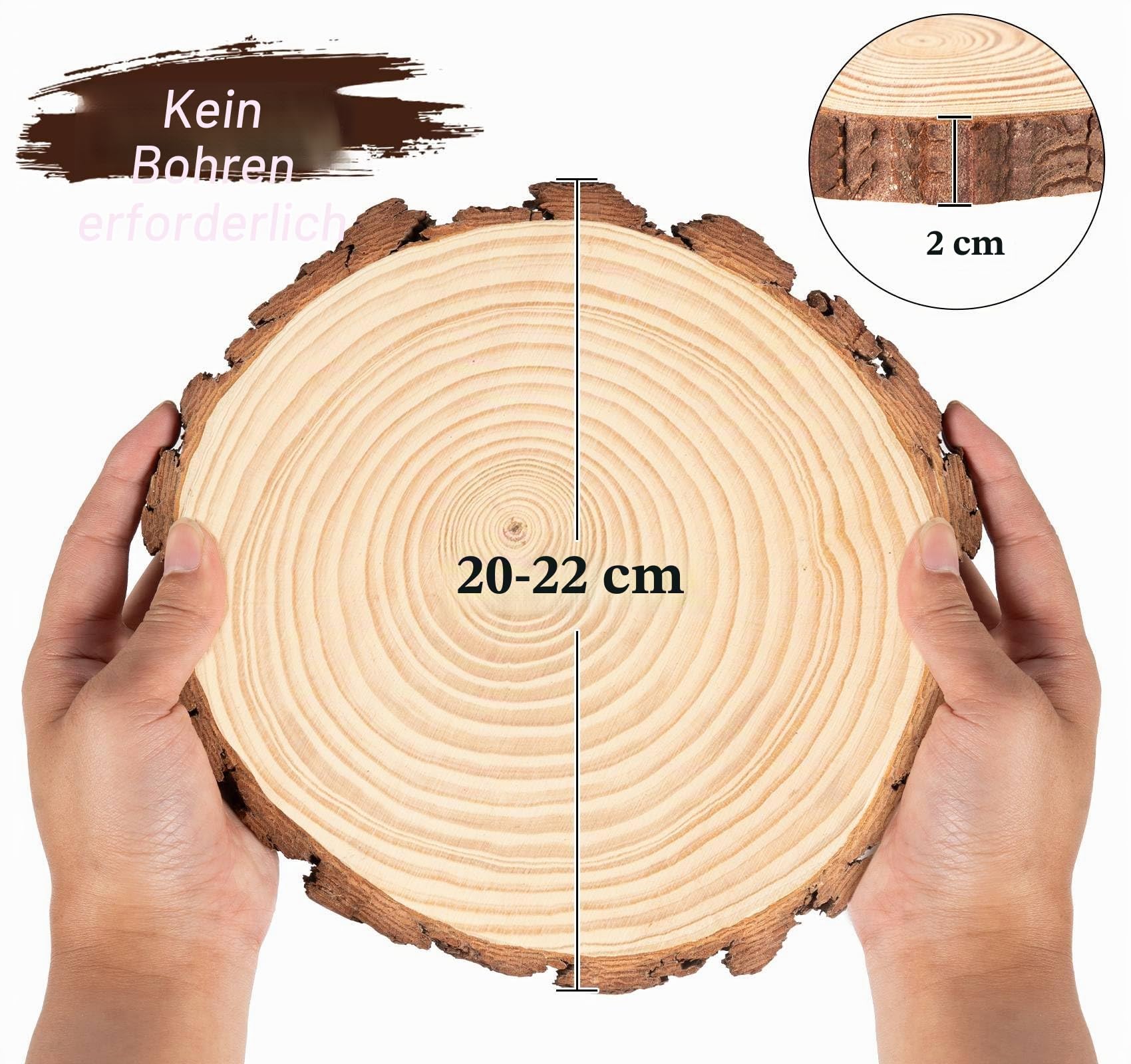 Holzscheiben 12 Stück, Baumscheiben 20-22cm, Naturholz Kiefer ohne Loch 2cm Dicke, Runde Holzplatten zum Basteln, DIY Deko für Hochzeit Weihnachten Tischdekoration