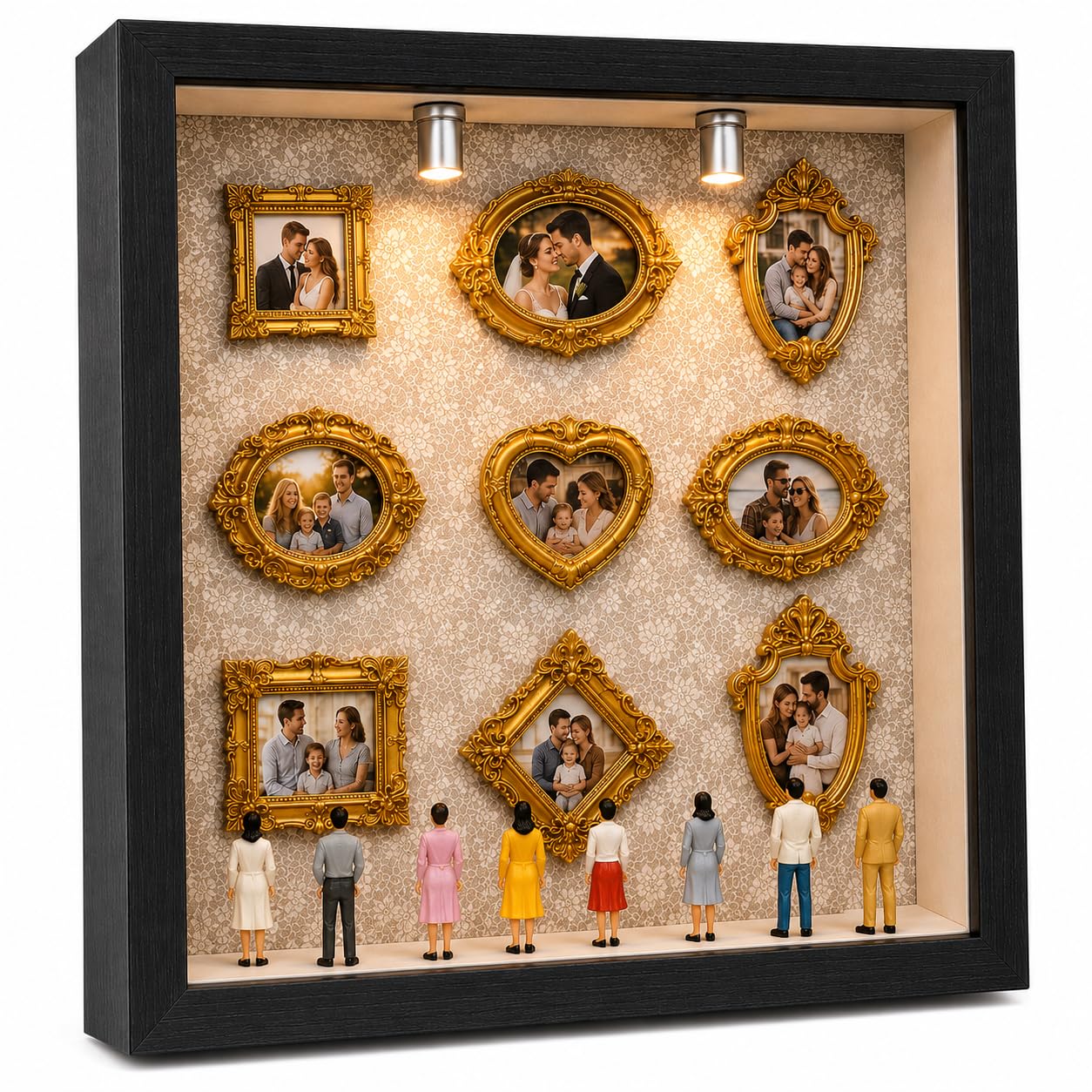 FONCOOD Mini Museum Silhouette Box Kit DIY LED Vintage Gold Shadow Box