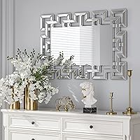 Vista 2 de Espejos decorativos grandes de pared, espejo decorativo de arte moderno con diseño veneciano griego, espejos de pared rectangulares plateados