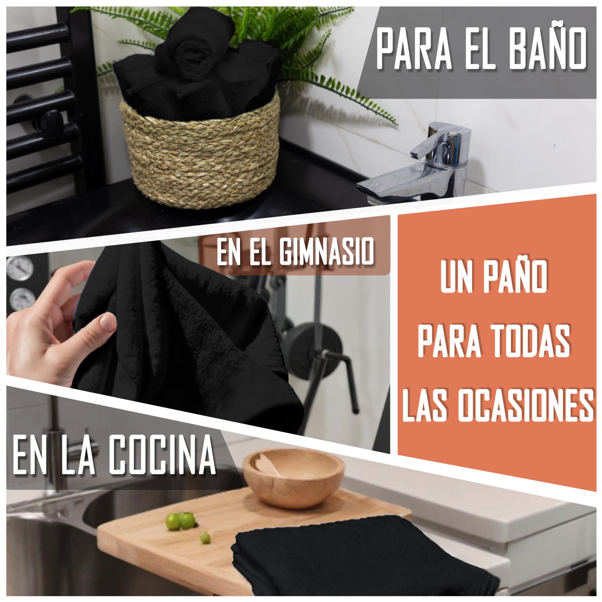 NatureMark Juego de 10 toallitas de Rizo para Cara y Manos – 100% algodón, Suaves y absorbentes – 30×30 cm, Negro — view 7