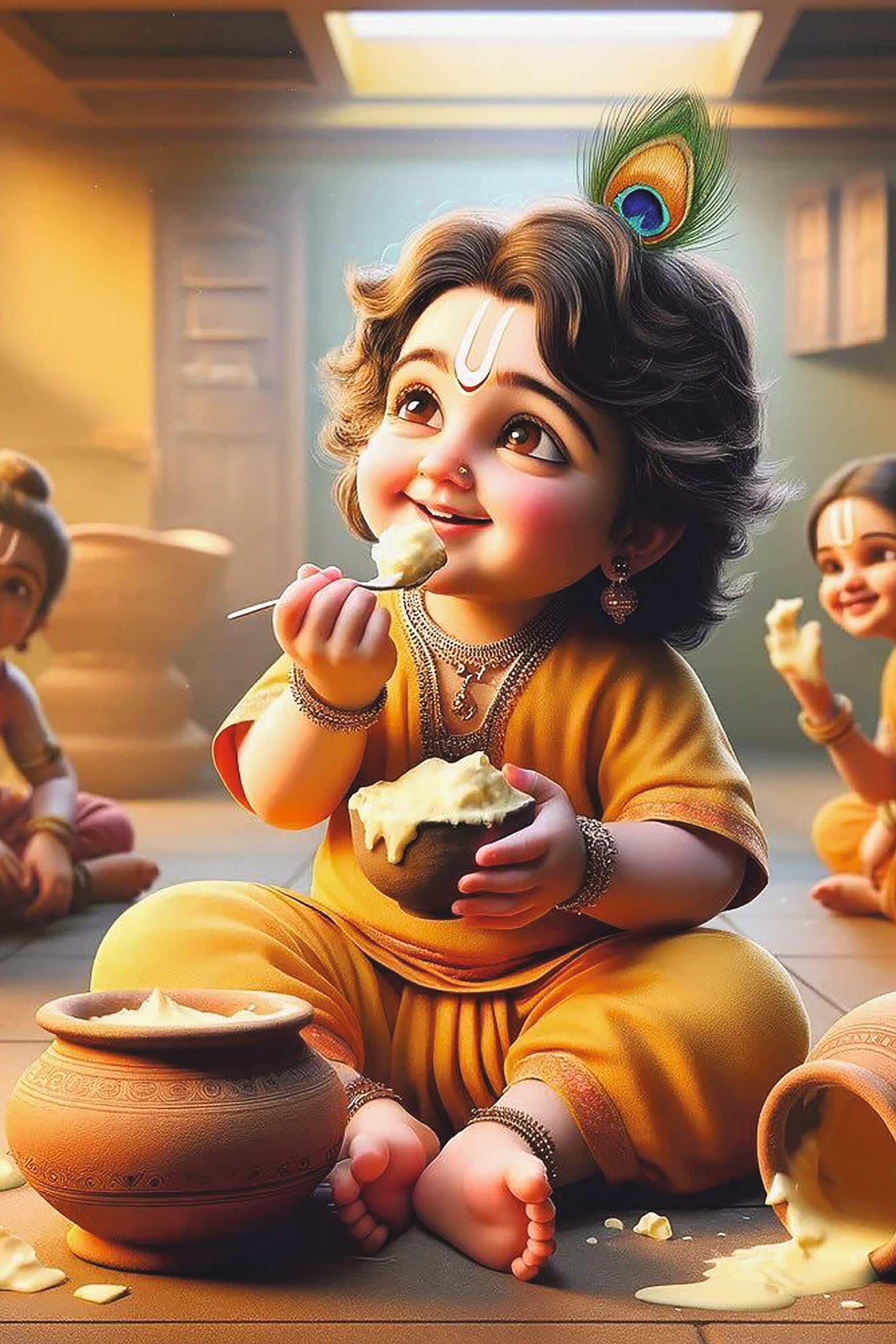 Paper Graphic Word Beautiful Animated Poster Lord Krishna Poster For Living Room, Bedroom, Office Printed 300 Gsm Unframed Wall Poster (Multicolour, 12 X18 Inch) (Design 25, 1)