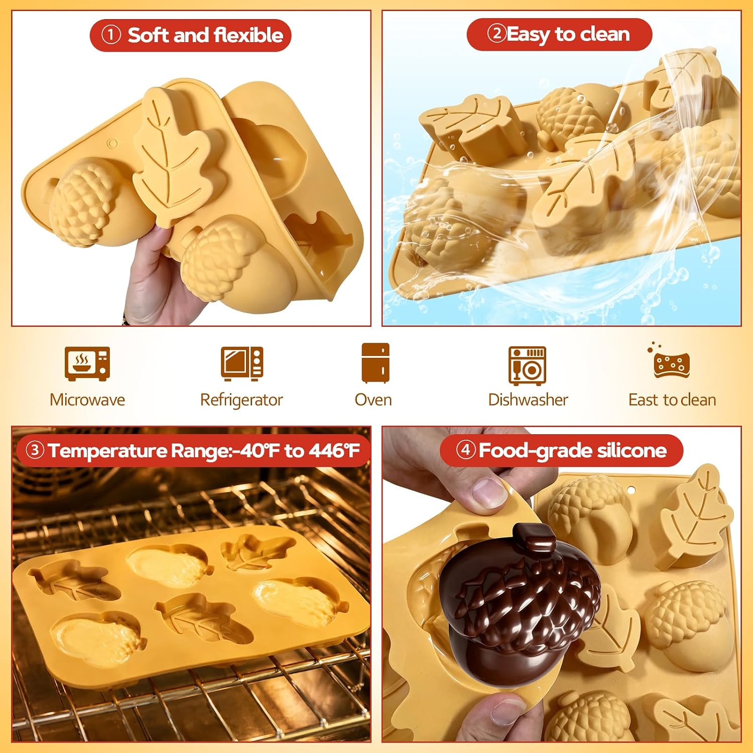 Fall Silicone Molds 2 Piece Autumn Acorn Molds Thanksgiving Chocolate Mould