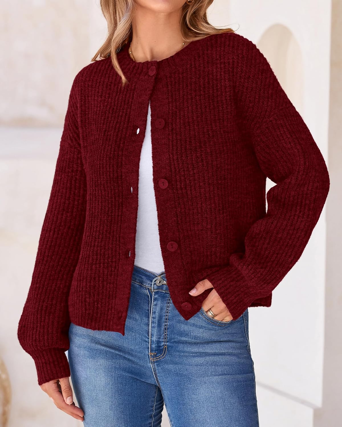 BTFBM Cardigan Sweaters for Women Fall 2026 Long Sleeve Button Down Soft Loose Chunky Knit Outwear Cropped Winter Coats - Image 5