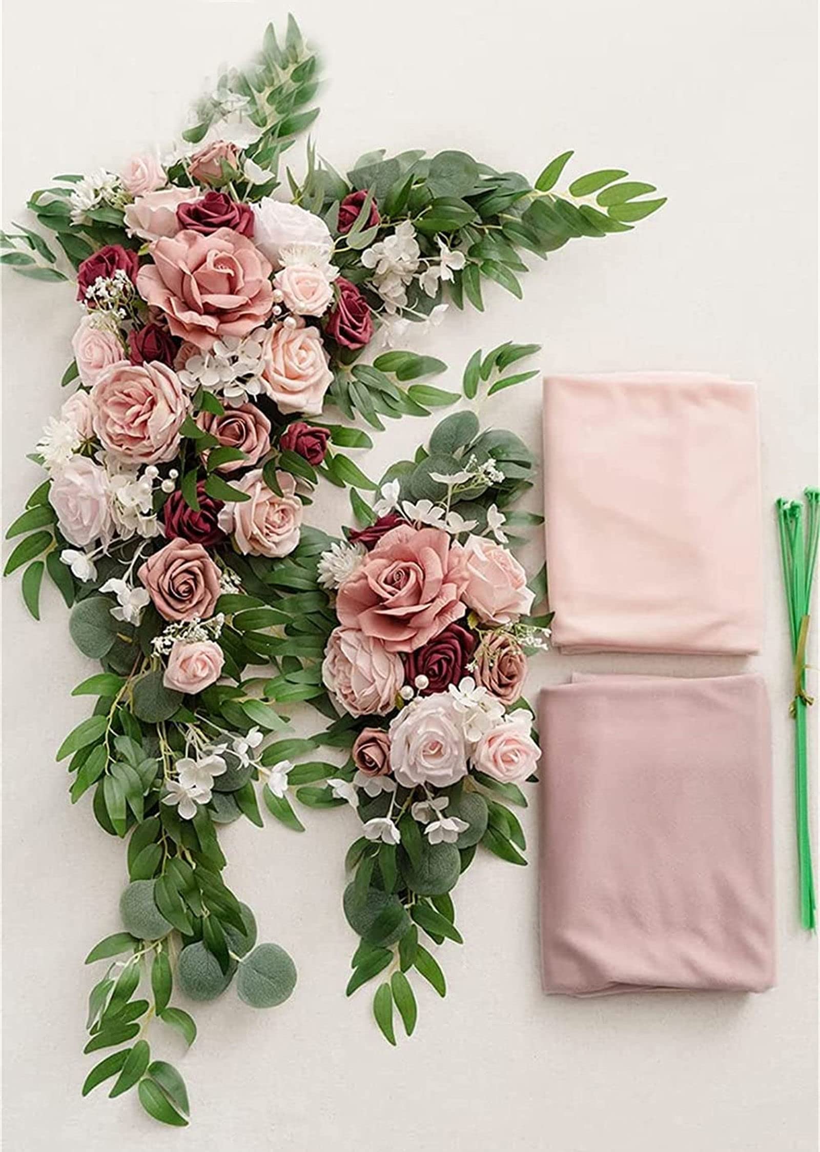 Kit Di Fiori Artificiali Per Archi Nuziali (confezione Da 4), 2 Pezzi Di Fiori Swag Con 2 Pezzi Di Tessuto Per Drappeggi Di Archi Nuziali Per La