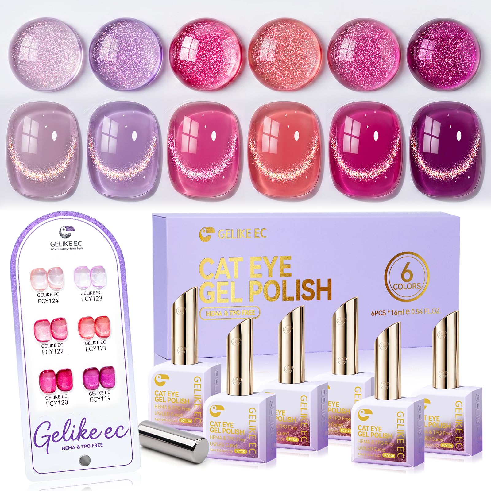 gelike ec Highly Magnetic Cat Eye Gel Nail Polish Kit, 6 pink shades