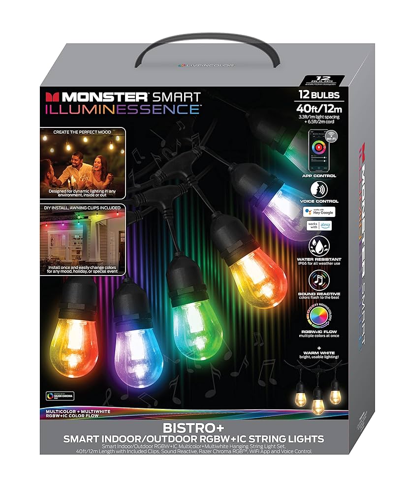 Monster Smart 40ft Bistro+ Patio String Light, Unique Multi