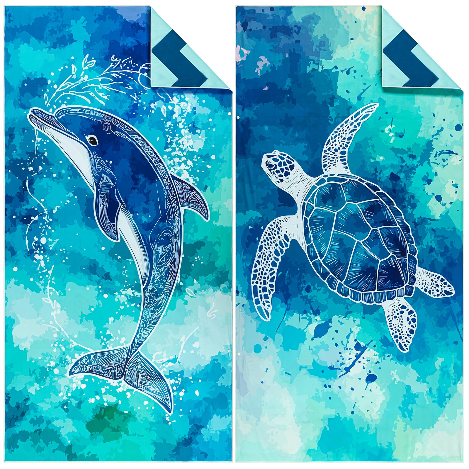 joyoldelf 2 Confezioni Telo Mare Microfibra Grande - 180x90 cm Telo Mare, XXL Asciugamano Mare Antisabbia,Stuoia Spiaggia Grande Asciugatura Rapida, Teli Mare Microfibra Portatile(Tartaruga Delfino)