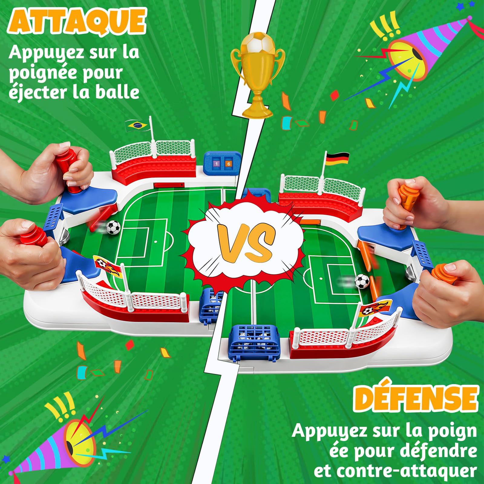 Baby Foot Enfant, 55 × 31 Mini Babyfoot, Jeu Foot, avec 8 Football, Compteur Manuel, Autocollant, Jeux de Société Enfant Cadeau Foot pour 4 5 6 7 8 9 10 Ans