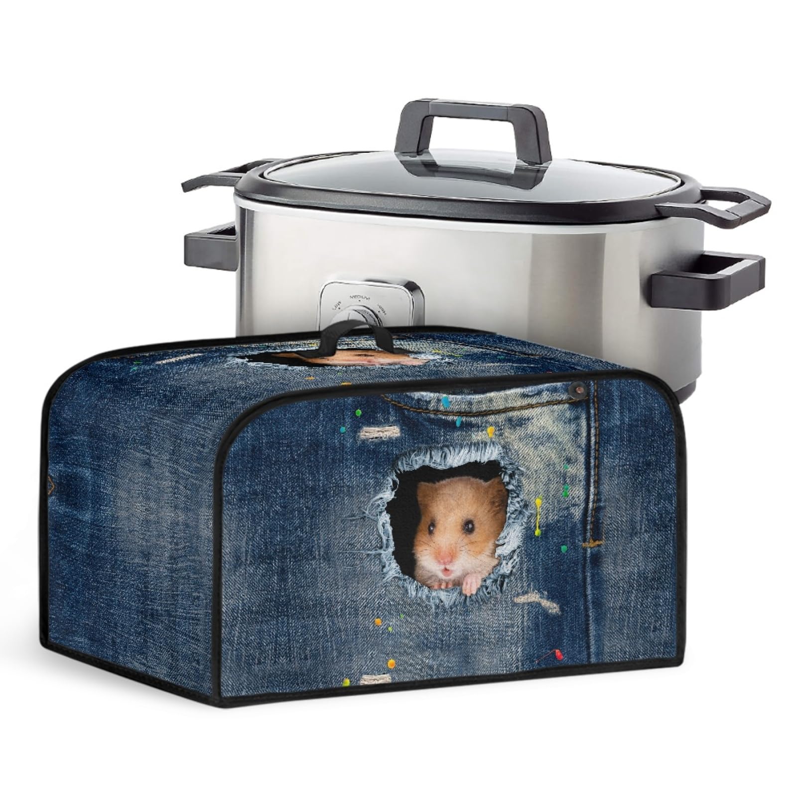 Wanyint Cowbody Guinea Pig Print Slow Cooker Cover for Men Women,6-8 QT Washable Slow Cooker Dust Cover with Top Handle and Mesh Pocket