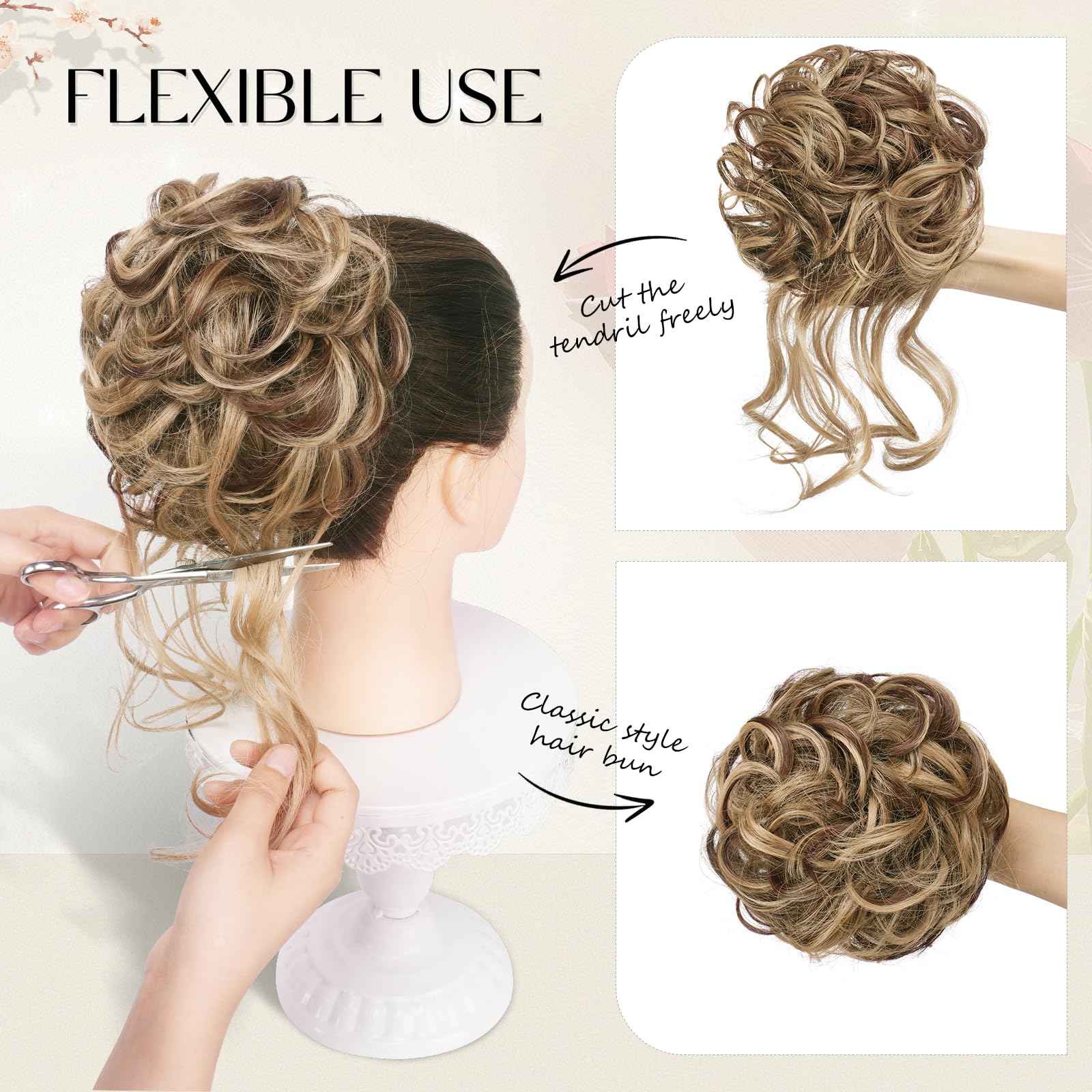Sofeiyan Moños Postizos, Voluminoso Postizos de Pelo con Goma Rizado Sintética Donut Moño Extensiones Extensiones de Cabello Moño de Pelo Ondulado Postizo para Mujer, Negro
