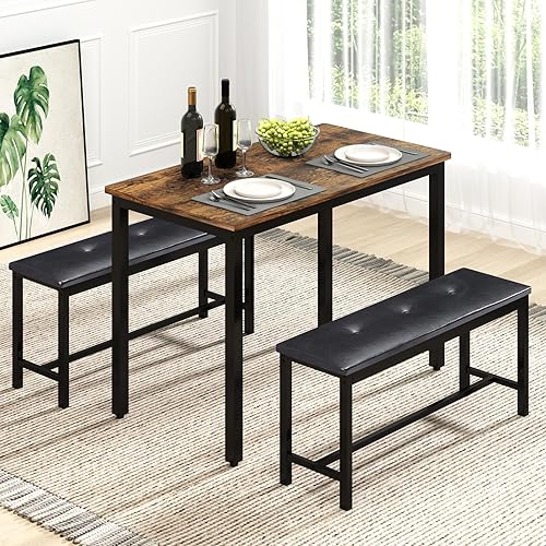 Miniatura 8 de Rovibek Juego de mesa de comedor para 4 personas con 2 bancos, juego de mesa de cocina que ahorra espacio para cocina y comedor, gris