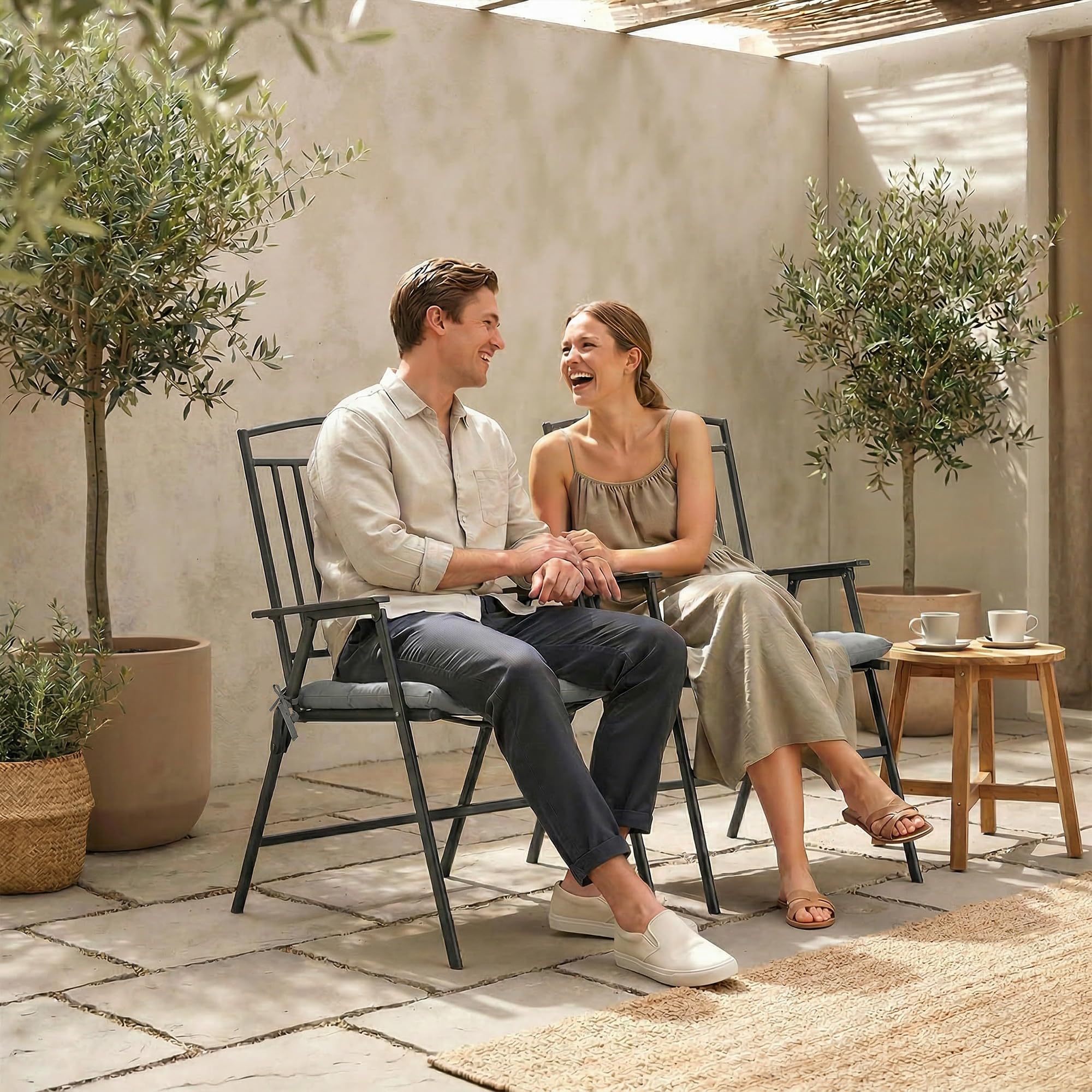 Outsunny Lot de 6 Coussins de Chaise Jardin Capitonné 42x42cm Gris Foncé | Coussins Extérieur, Grand Confort, avec Attaches, Galette Chaise Exterieur