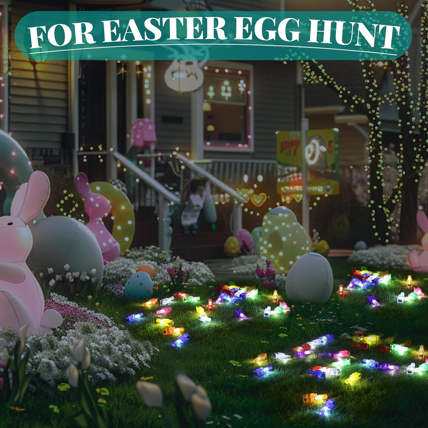 48PCS Easter Party Favors, Led Finger Lights for Kids Bulk, Mini Light Up Finger Flashlights for Easter Egg Hunt, Surprise Egg, Basket Fillers, Classroom Prizes Parties Halloween Christmas