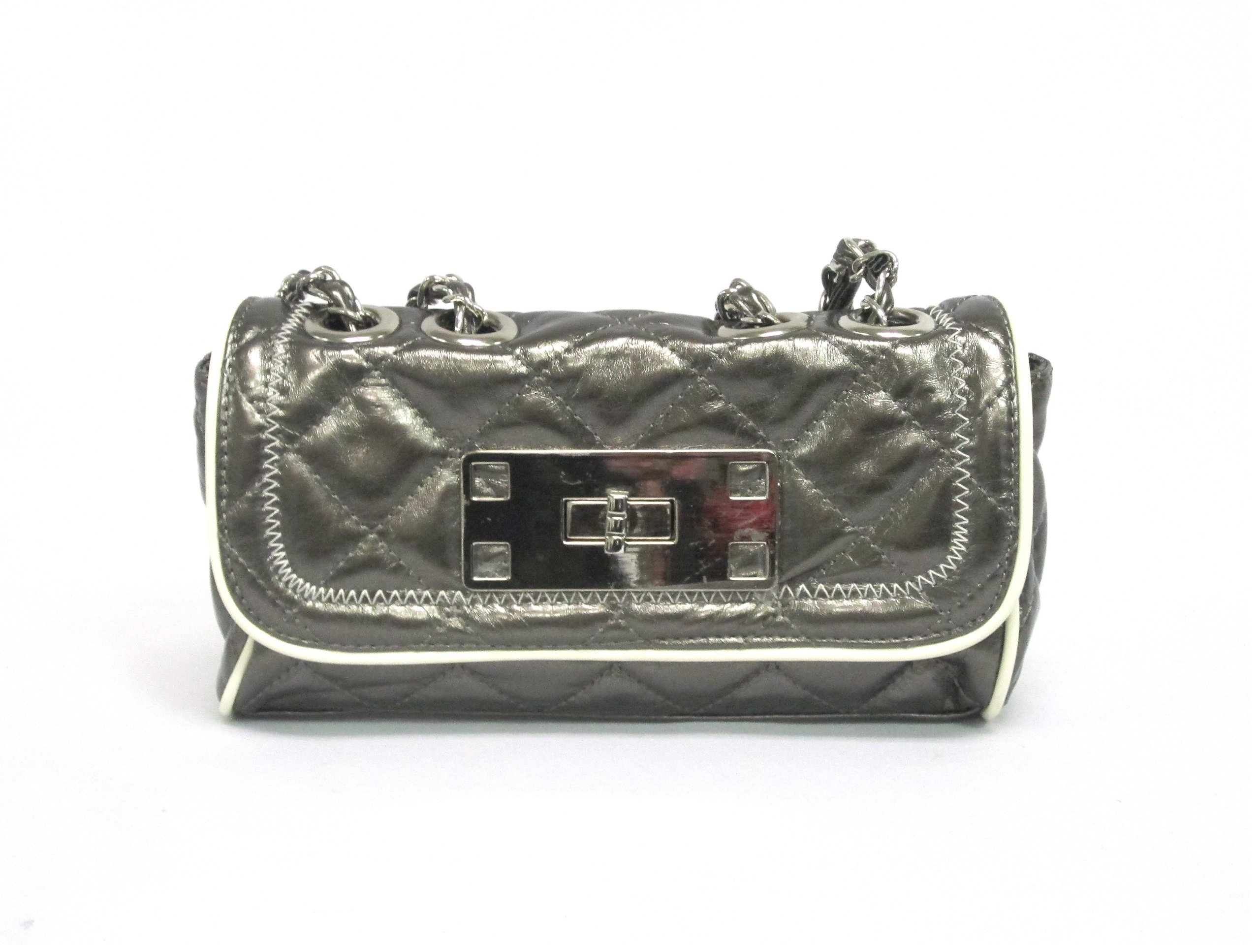 Women's Quilted Checker Designer Inspired Vinyl Metallic Leather Shoulder Eve.