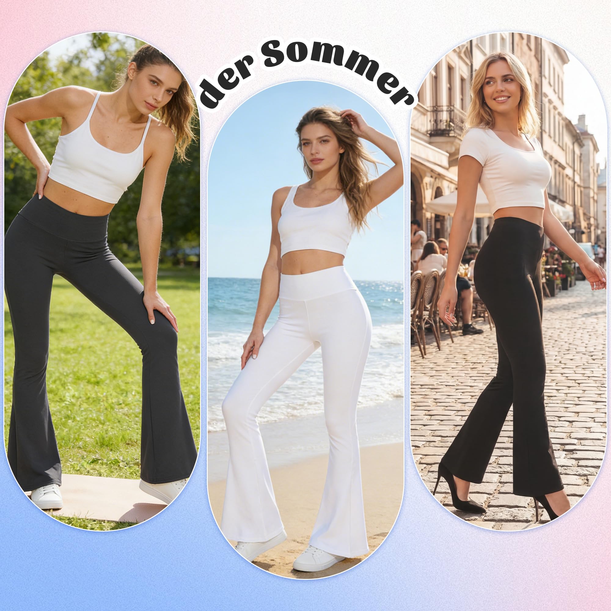 HIPOWER Pantalon de yoga pour femme avec poches, taille haute, large, opaque, coupe bootcut, legging évasé, business
