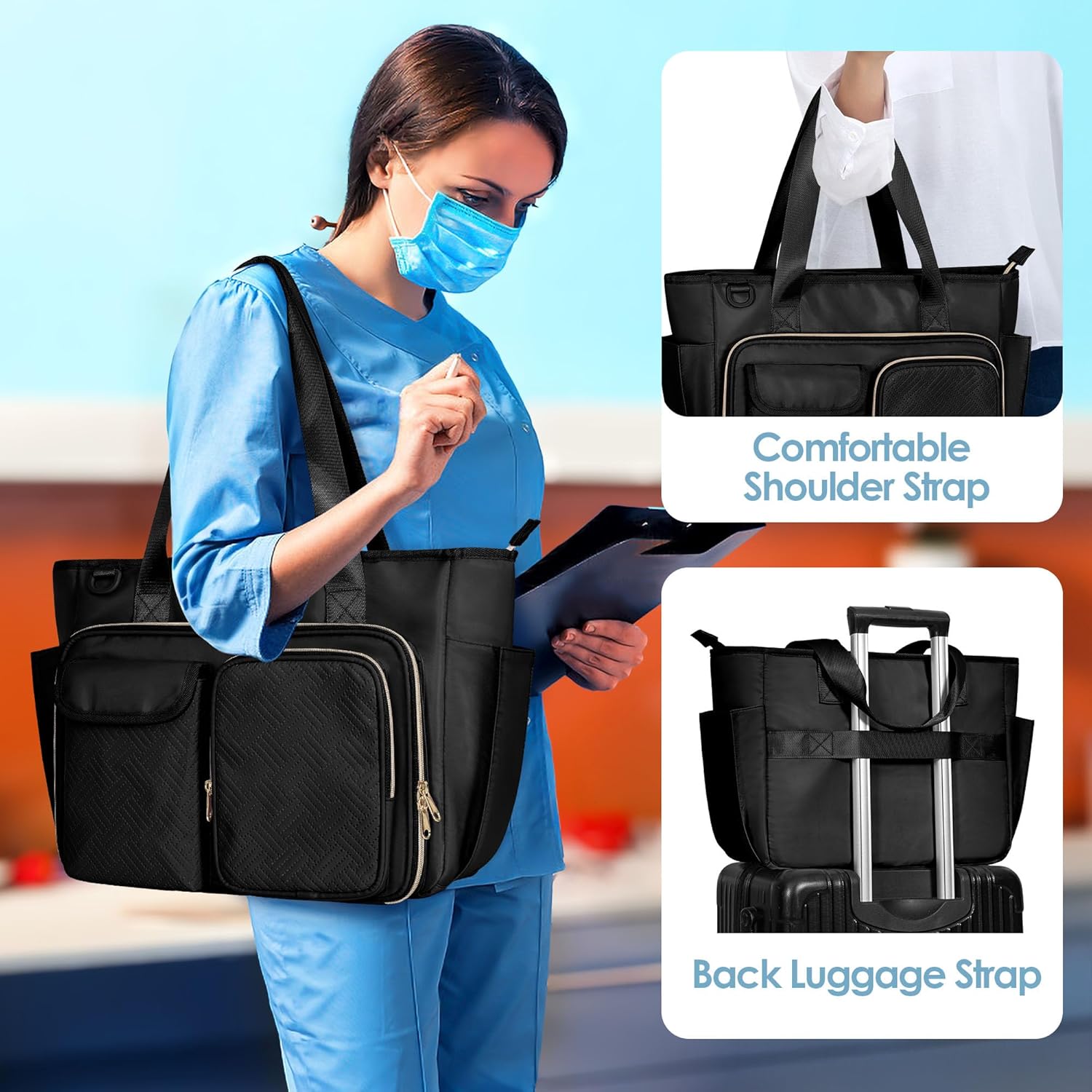 Fasrom Nurse Bag for Work with 15.6 Inches Laptop Sleeve, Medical Tote to Hold Nursing Clinical Essentials for Home Health Nurses, Black(Patent Design) - Image 5