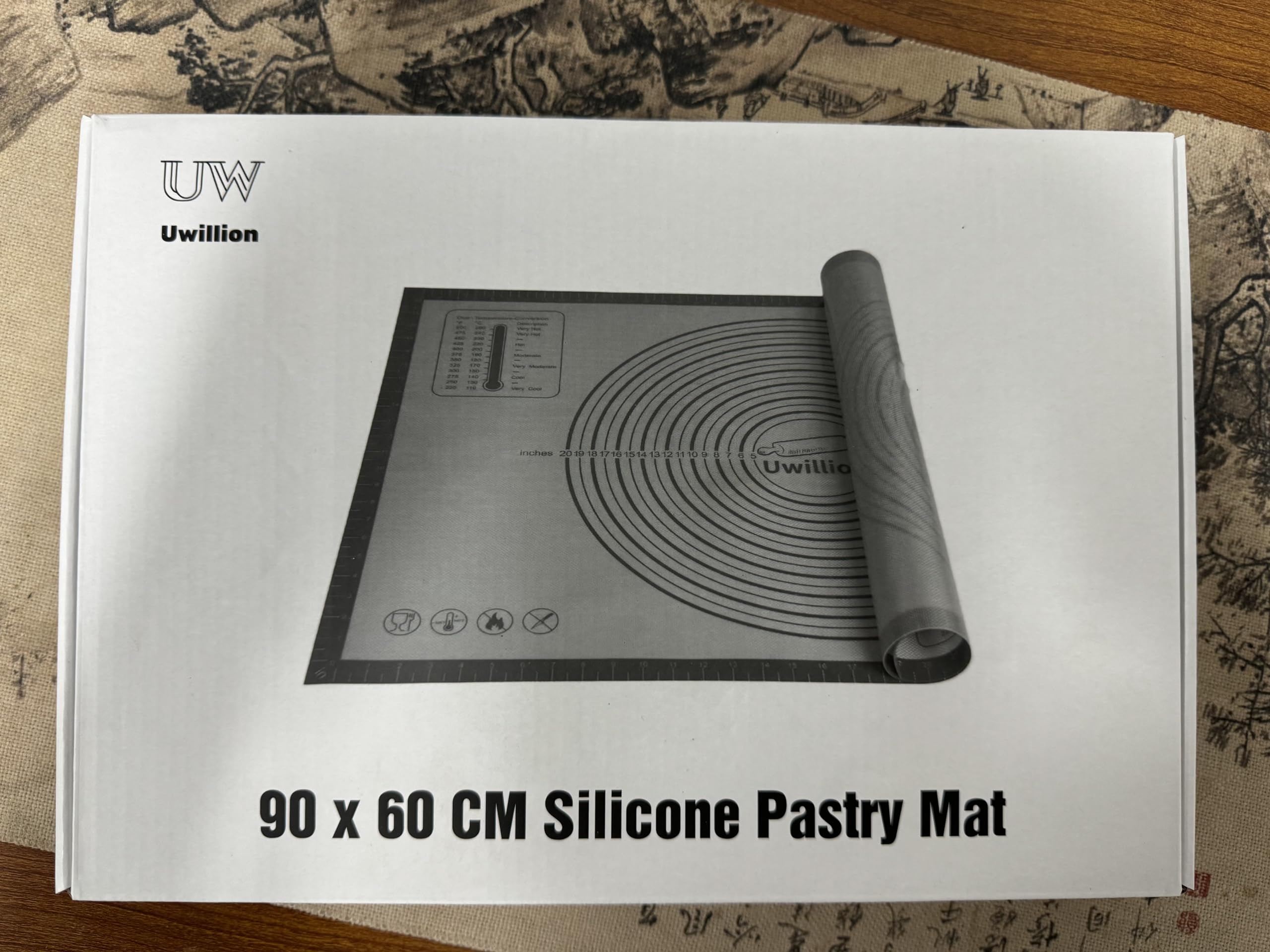 UWILLION Tappetino da forno in silicone, misura grande, 90 x 60 cm, XXL, in silicone, con misurazione per fondente, pizza e pane
