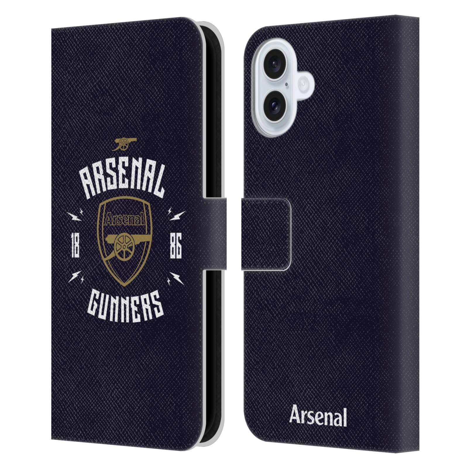 Head Case Designs Officially Licensed Arsenal FC Gunners Typography Leather Wallet Case Compatible With Apple iPhone 16 Plus — image 1