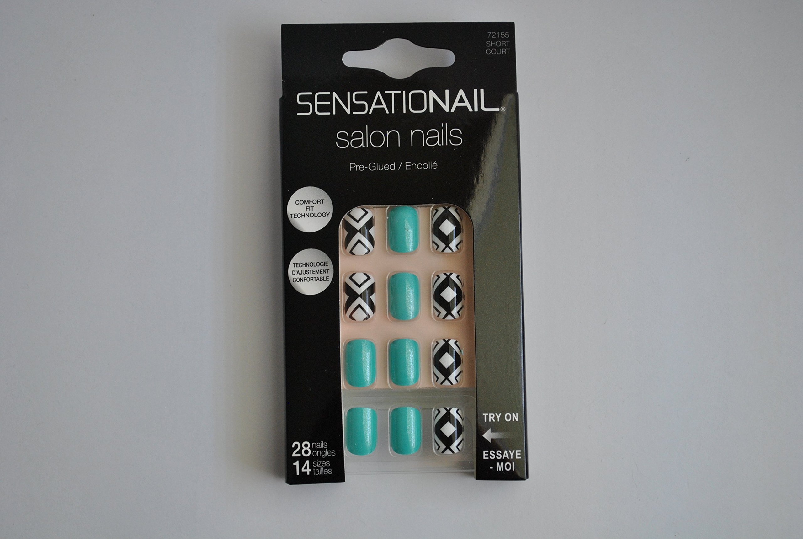 SensationailSalon Nails Set, 28 Nails, 14 Sizes, Short, Pre-Glued 72155