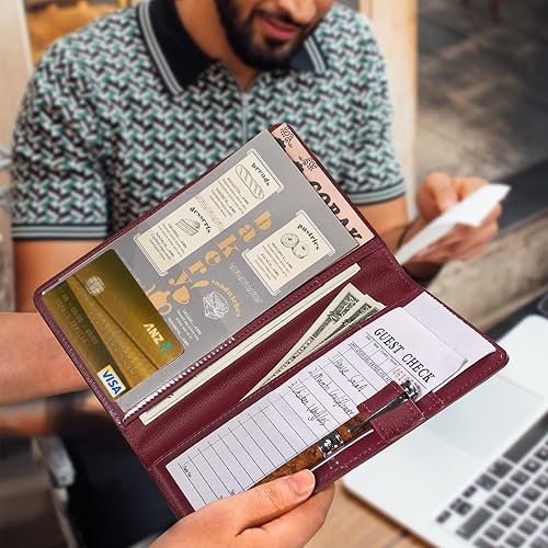 Miniatura 120 de CoBak - Libreta para mesero, organizador con bolsillo con cierre, para personal de restaurantes, 5 bolsillos grandes, con portabolígrafo, verde