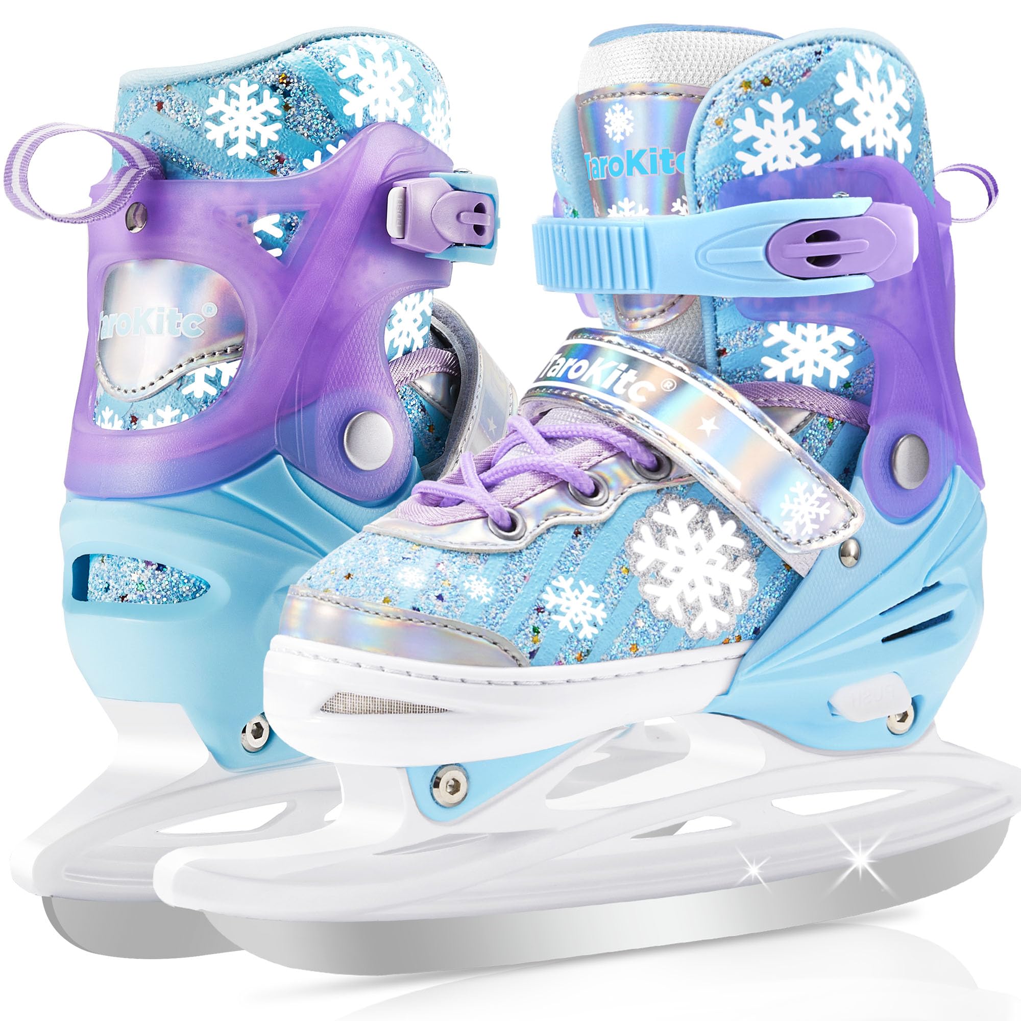 TaroKitc Adjustable Girls Ice Skates for Kids, 4 Size Adjustable Kids Ice Hockey Skates for Girls Boys, Warm Ice Skating Shoes for Outdoor and Rink,