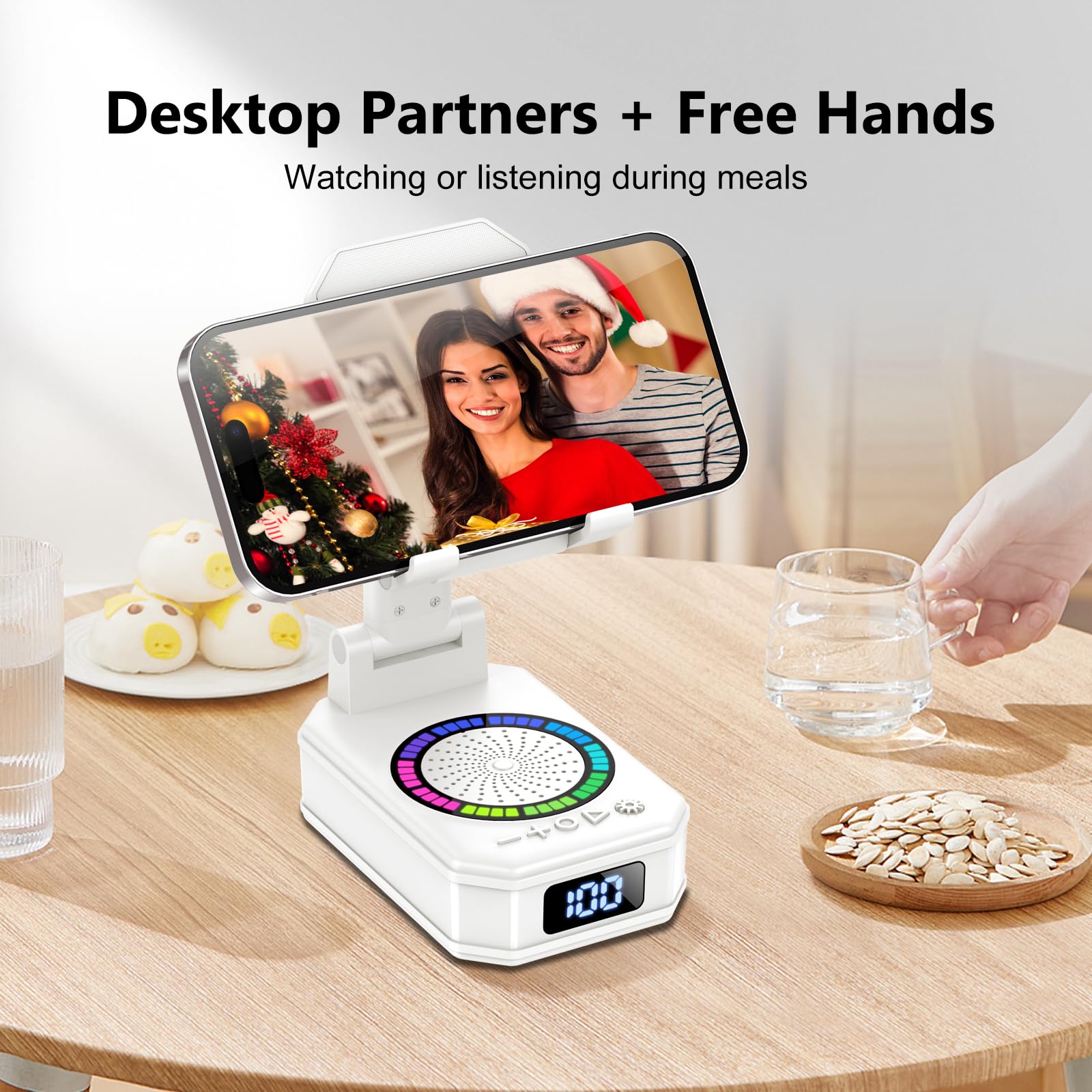 Altavoz Bluetooth Pequeño, Altavoz Portátil Bluetooth con Soporte para Móvil, Base Antideslizante, Sonido Envolvente HD, Recargable, Regalo Original para Hombre Mujer, Compatible con iOS y Android — view 6