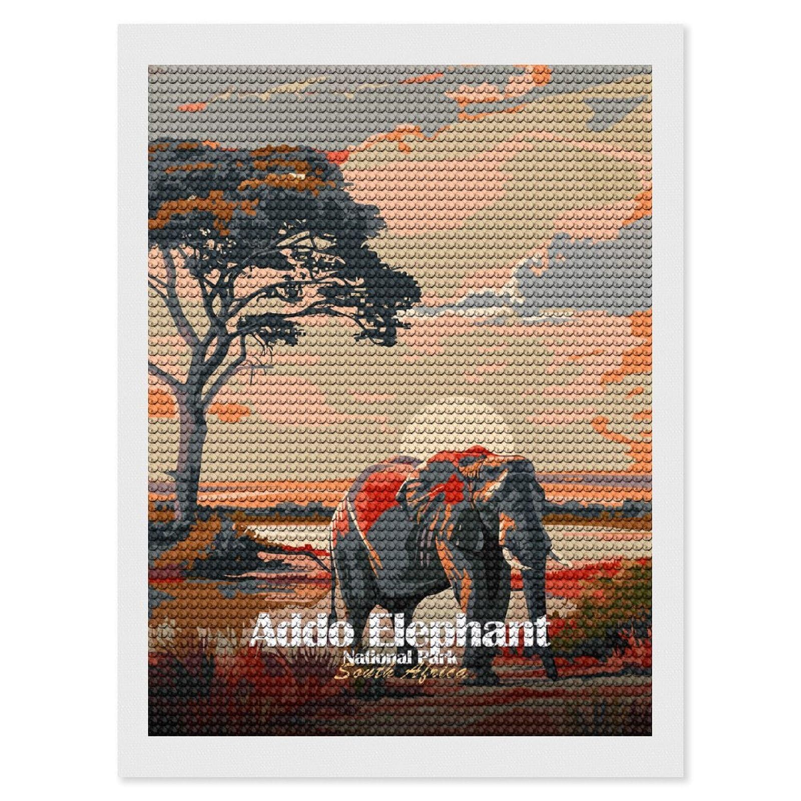 Junmoney Addo Elephant National Park South Africa Diamond Painting Set 12"x16", for Beginners, Modern Decor, Simple to Start, Gift Idea, Pleasing Wall Art Project