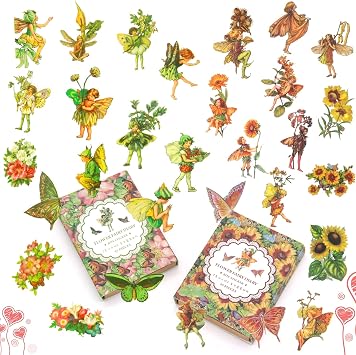90 Pieces Fairy Stickers for Scrapbook, Transparent Flower Fairy Patch for Scrapbooking Hand Ledger Phone Case Laptop Diary DIY Crafts - Undertint Grass and Autumn
