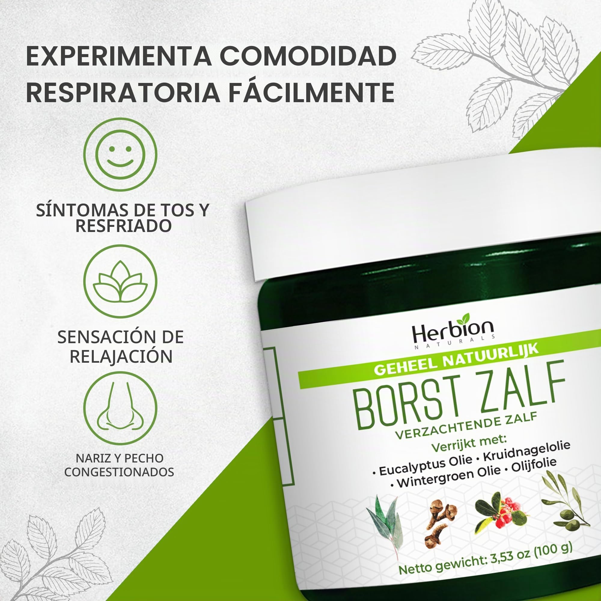 Herbion Naturals Chest Rub, Natuurlijke Kalmerende Zalf, Verstopping van de Borst, Disminuye Spierpijn, Volwassenen en Kinderen vanaf 2 jaar, 3.53 Oz