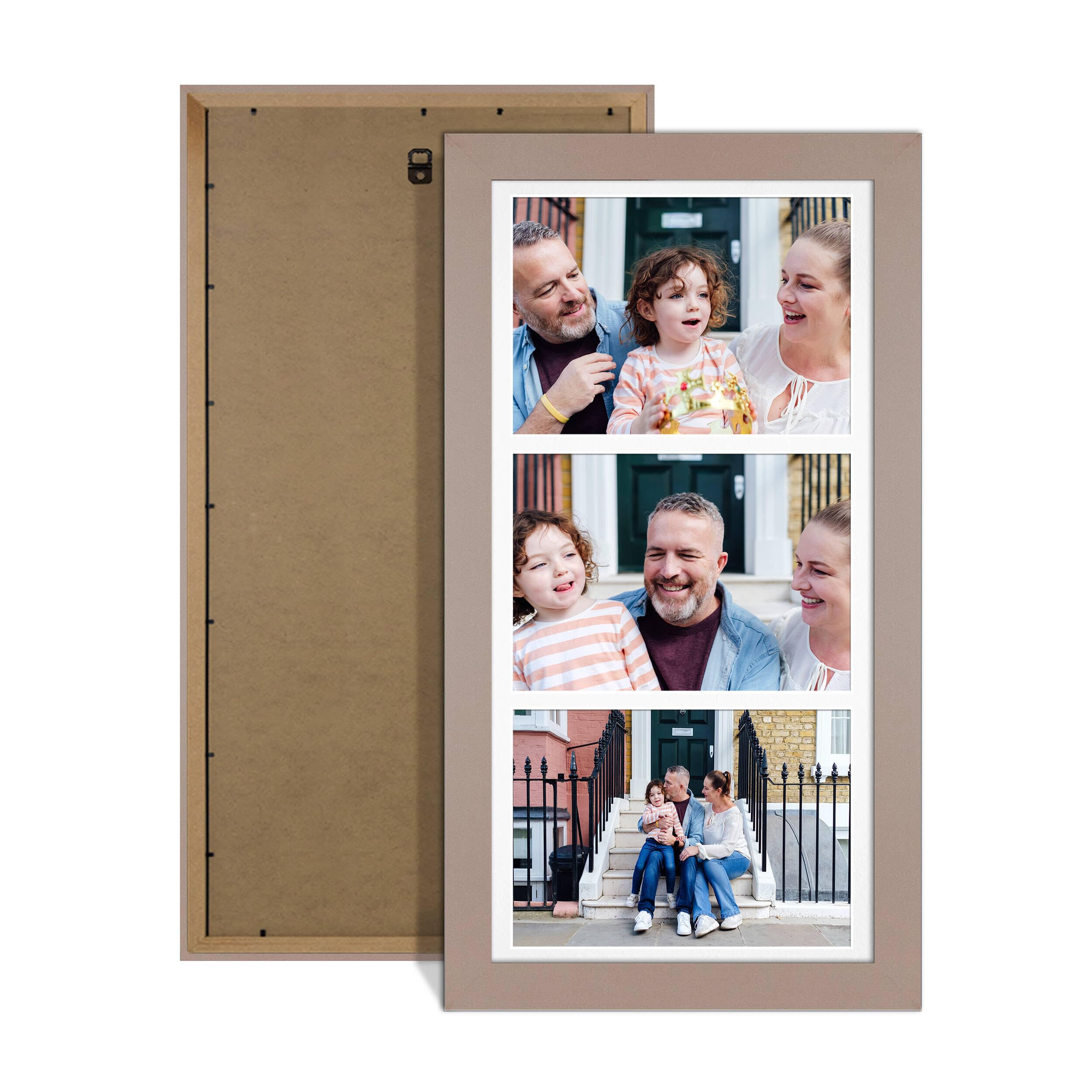Alison Kingsgate Rose Gold 16x8 Photo frames for multiple pictures-3 Apertures Collage Frame with White Mount - Holds (3x) 7x5 Photos - Engineered Wood & Perspex — image 1
