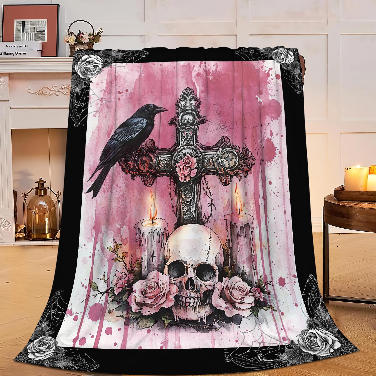 Yibuda Gothic Blanket Skull Skeleton Flannel Plush Throw Blanket Cozy Lightweight Skull Decor Fleece Bedding Stuff Blanket Gifts for Skull Lover Girls