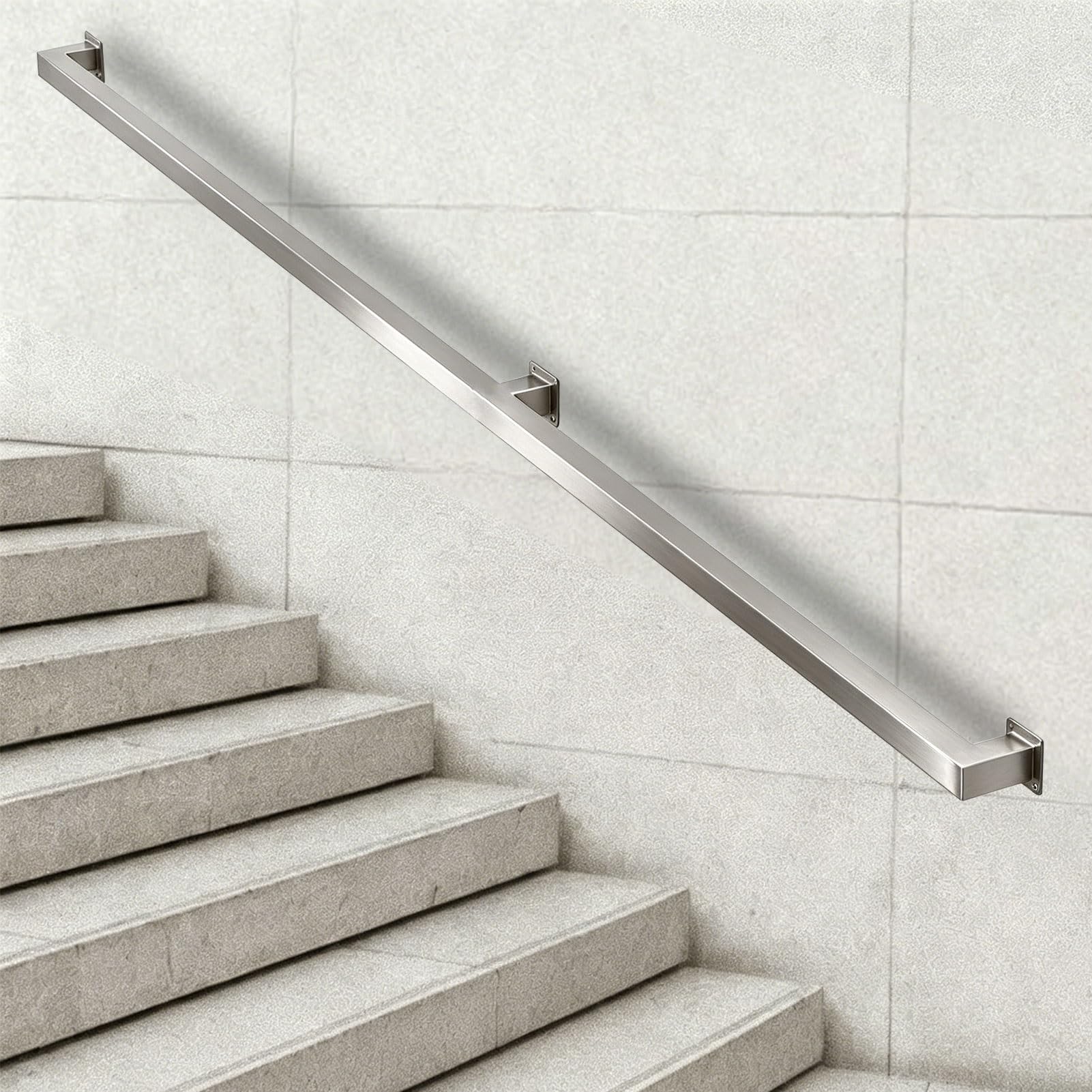 Stainless Steel Handrail for Stair, Outdoor Grab Rail, Stairs Handrail Banister Rail Support Kit External Outside, Wall Balustrade Hand Rail Support Handle(9ft/270cm)