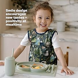 ezpz Happy Mat (Sage) - 24 Months+ - 100% Silicone Suction Placemat + Divided Plate with Three Compartments - Toddler + Preschool Essentials