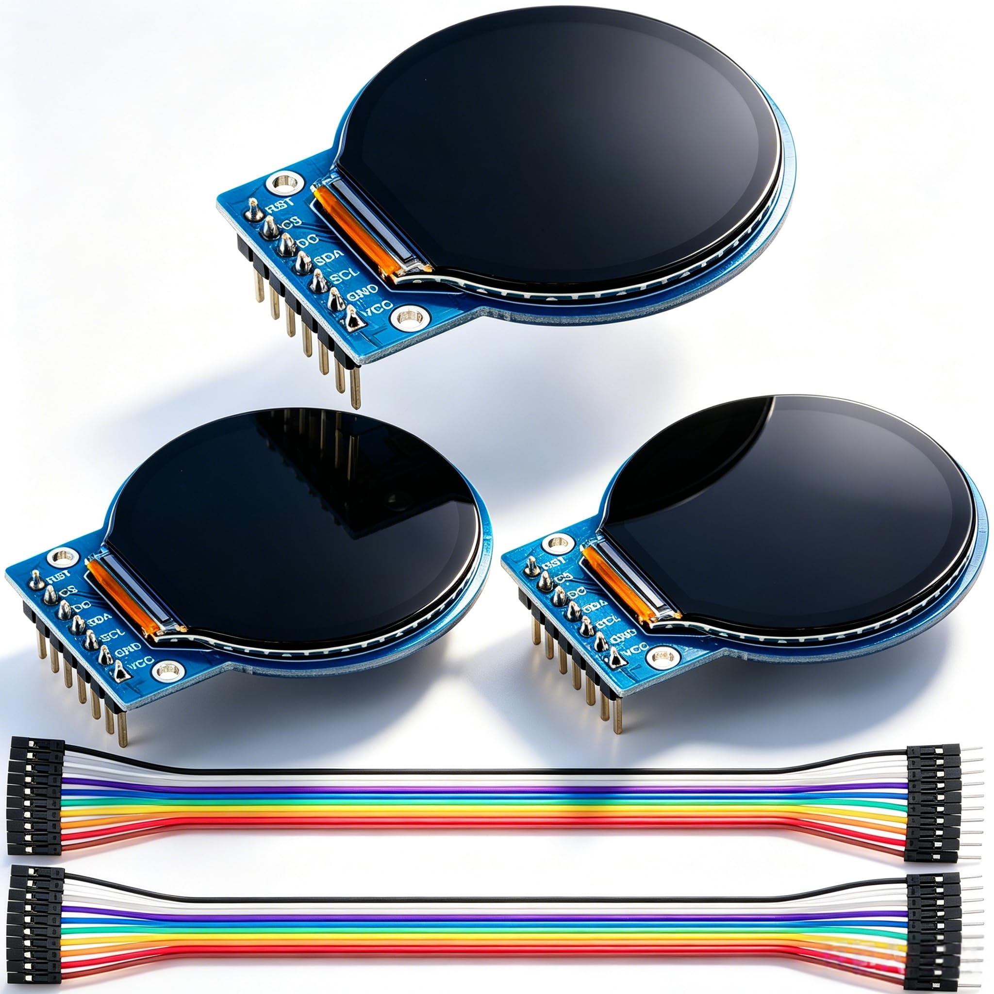 3 pantallas TFT LCD para Arduino (1.28 pulgadas 240 x 240) redonda a todo color HD IPS Full View RGB Display GC9A01 chips de controlador interfaz SPI de 7 pines