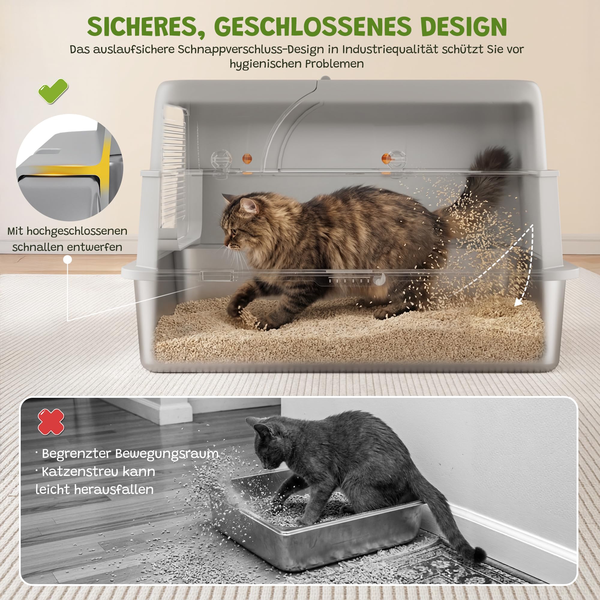 Komplettset Katzenklo Edelstahl mit Deckel, Doppelmatte