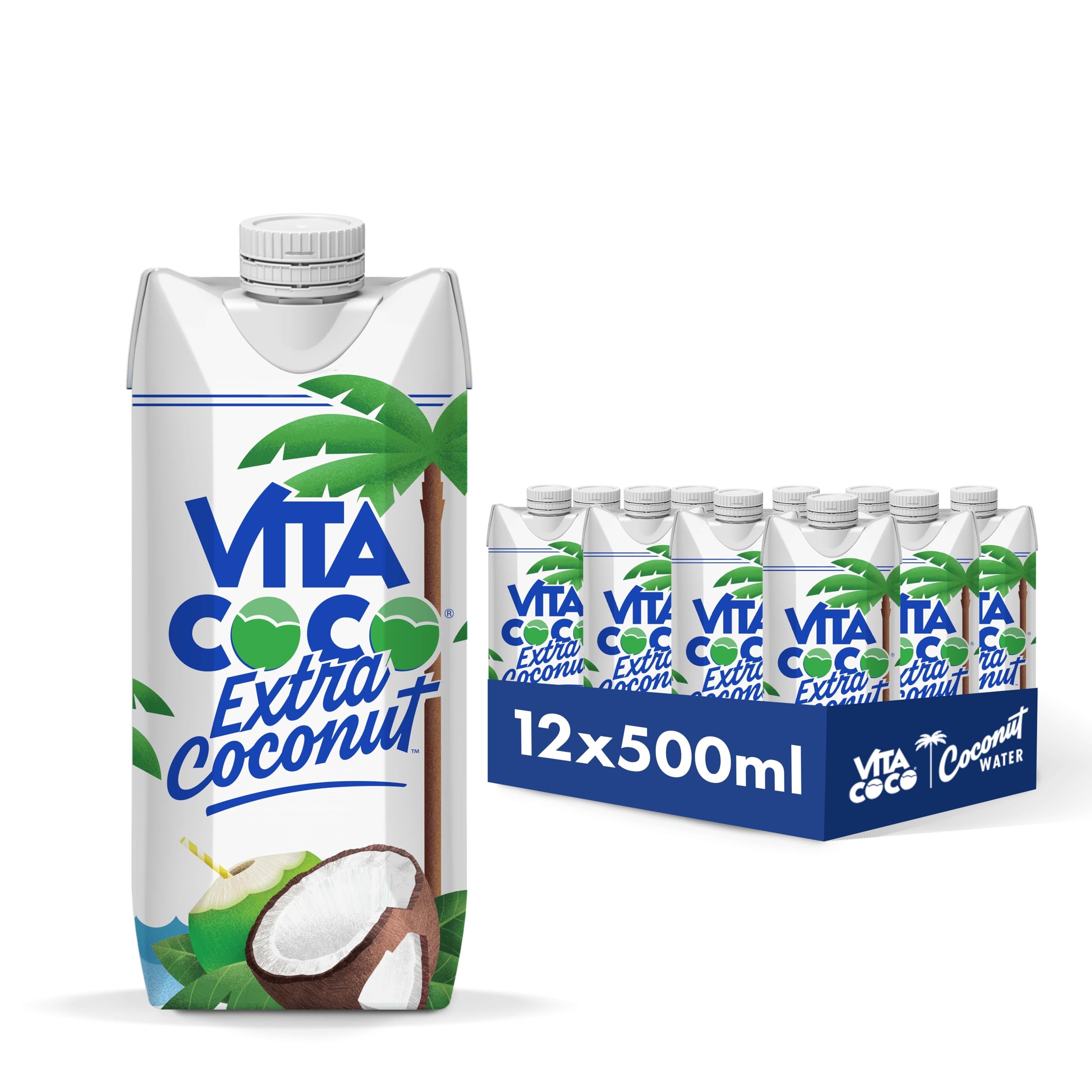 Extra Coconut Water 500 ml x 12, Pressed Coconut Water, Packed With Electrolytes, Gluten Free, Full Of Vitamin C, Low-Calorie Electrolyte Drink, Thirst Quenching Refreshment