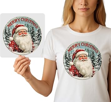 Vintage Santa Iron-On Graphic for DIY Apparel - Ready-to-Press DTF Heat Transfer Decal for Christmas Crafting