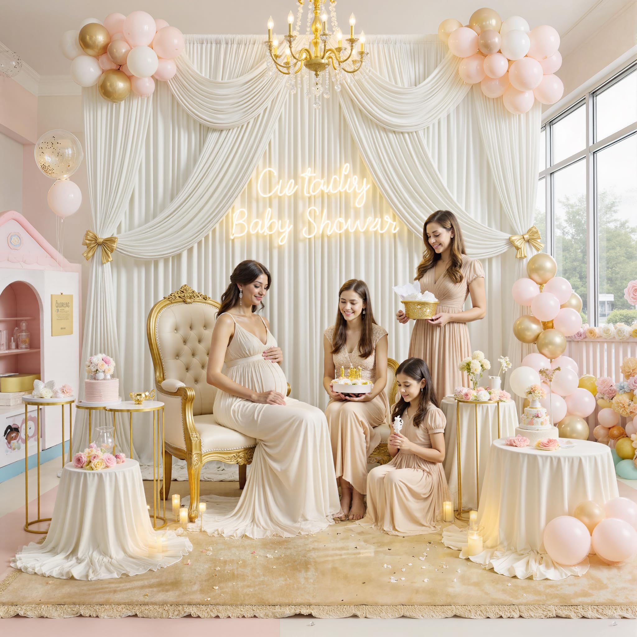 Faltenfreier elfenbeinfarbener Hintergrund für Hochzeitsfeiern, Polyester, elfenbeinfarben, Fotohintergrund, 2 Paneele, 1,5 x 3 m, für Babyparty, Fotoshooting, Verlobung, Geburtstag, Party,