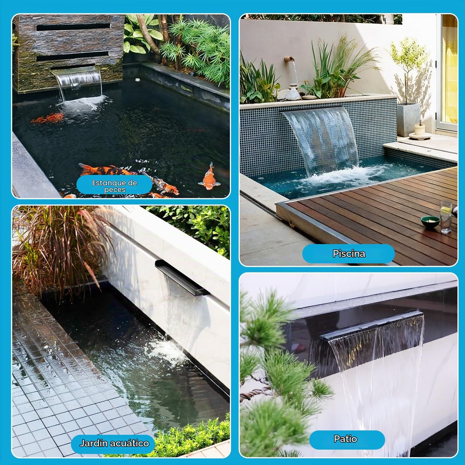 WingFly Estanque Cascada para Estanque de jardín, Juego de Cascada 30 cm de Acero Inoxidable con Bomba de Estanque de 45 W 3000 L/H, Piscina Cascada para Juego de Agua, Patio, Pared de Agua