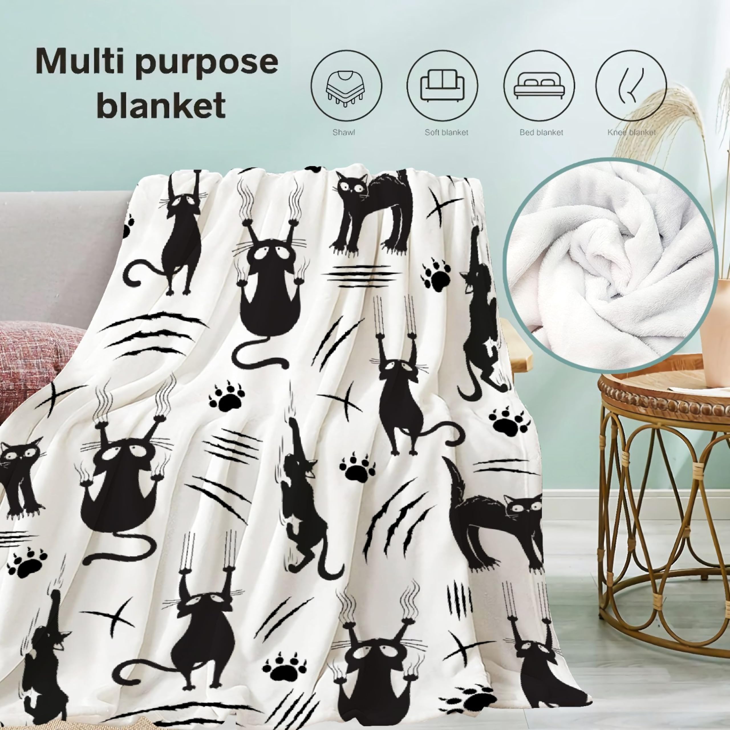 Schwarze Katzendecke – 152,4 X 127 Cm, Flanell, Für Katzenliebhaber, Als Geschenk Oder Zum Kuscheln