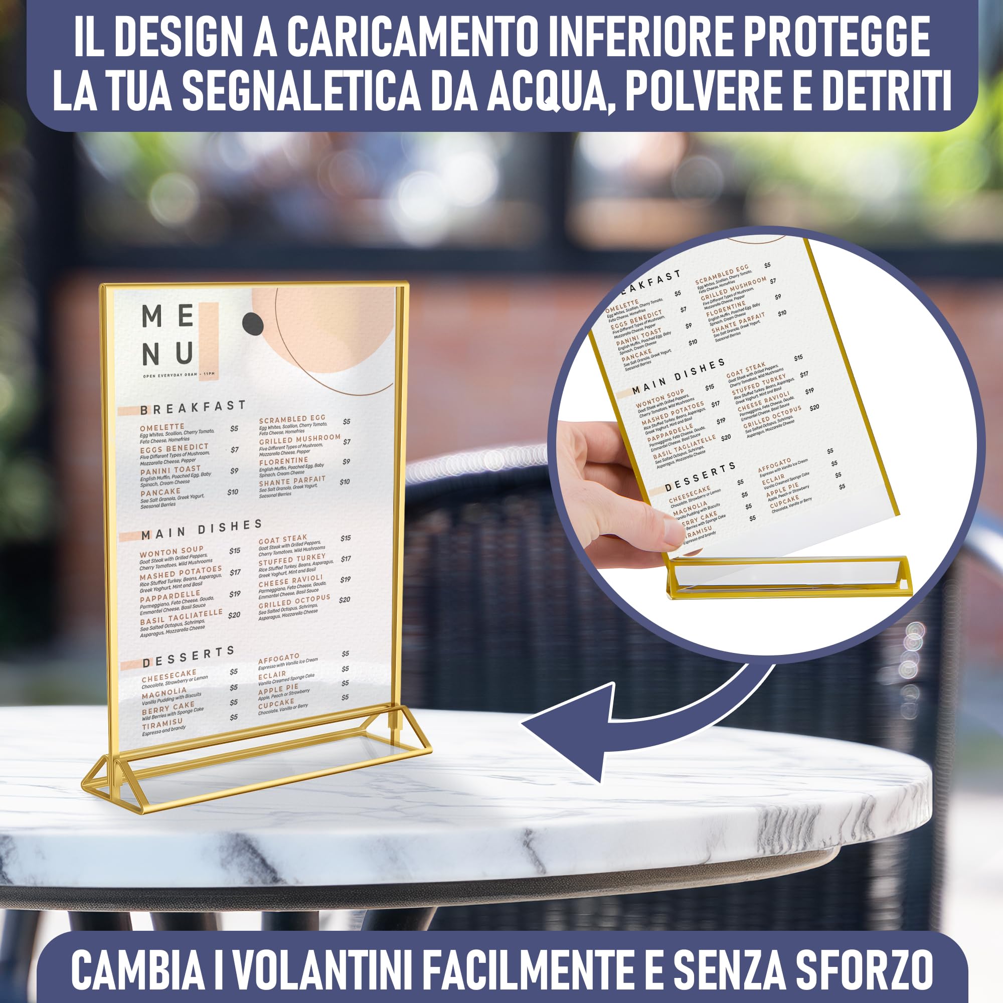 Dasher Products Cornici per Foto in Acrilico Dorato a Doppia Faccia A5-6 Pezzi - Portanumeri da Tavolo, Porta-Brochure da Banco, Supporti Trasparenti per Insegne, Portamenu