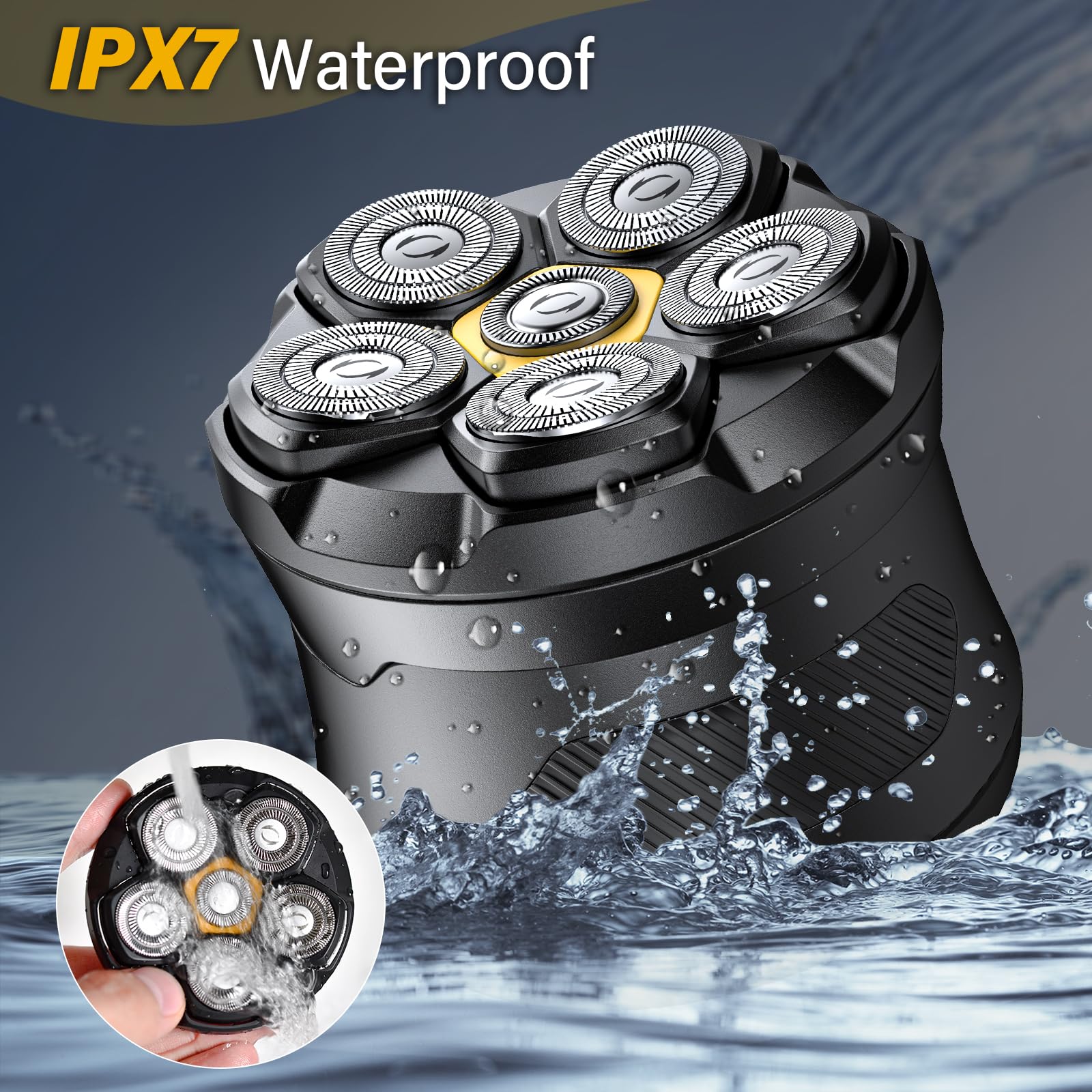 Pneumatici Weather All Rasoio Testa Calva,Rasa Capelli Uomo a Zero 6D Rasoio Elettrico Fluttuante Flessibile Impermeabile IPX7 Rasoio Elettrico Testa Calva Uomo con Display LED,Interfaccia USB-C