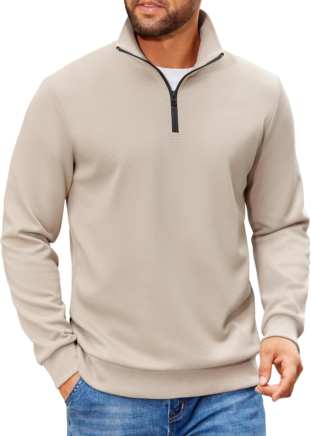 COOFANDY Mens Quarter Zip Pullover Sweatshirts Lightweight Long Sleeve Mock Neck Sweater Polo