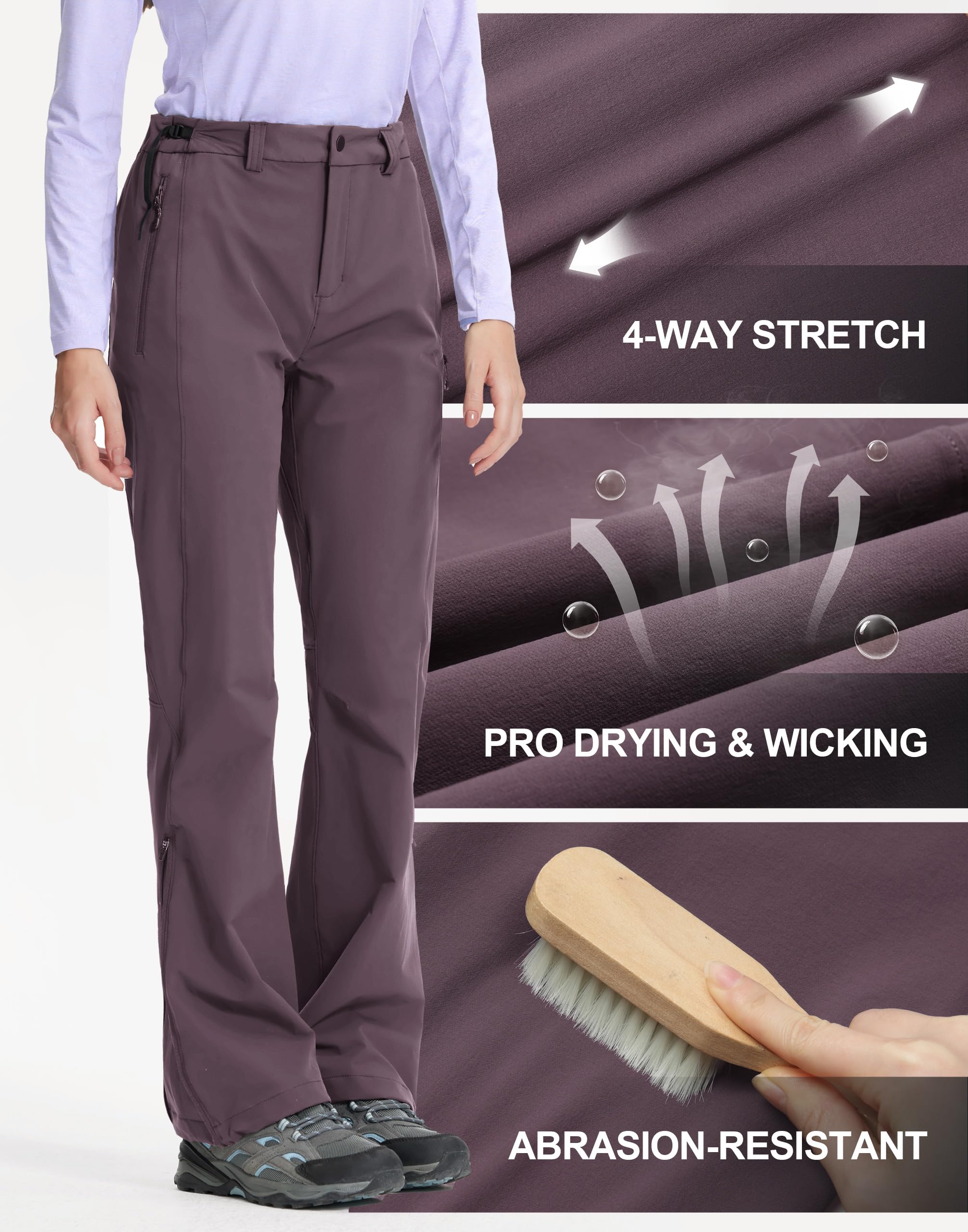 Pantalon d'extérieur pour femme automne/été : pantalon de pluie coupe-vent avec revêtement DWR | séchage rapide | pantalon de randonnée élastique pour l'alpinisme et les randonnées à vélo