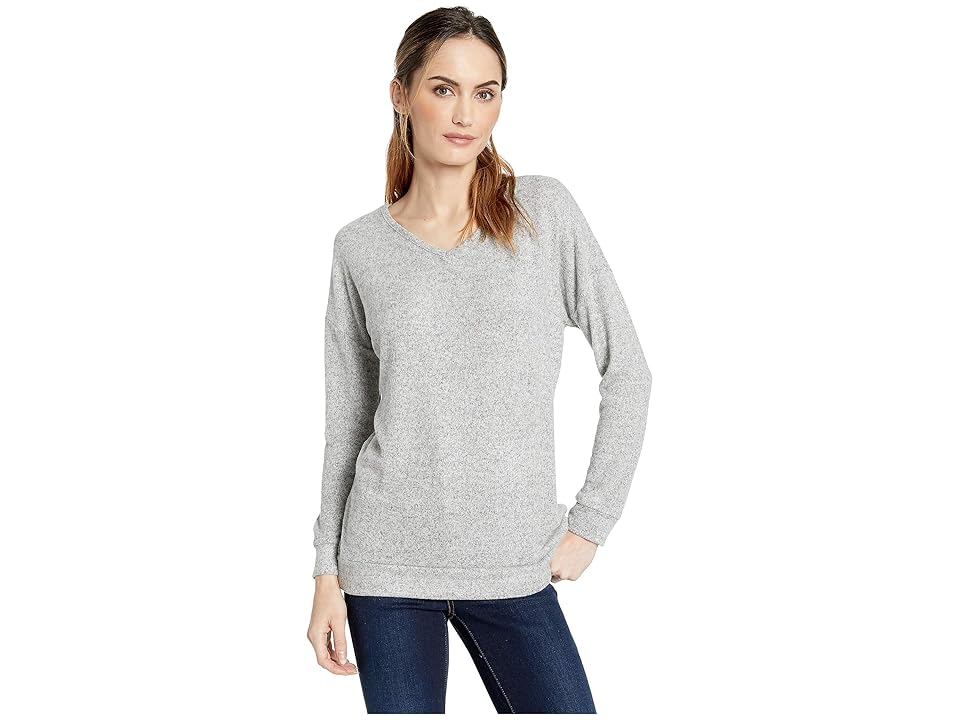 

ALEXANDER JORDAN V-Neck Hacci Top w/ Cross-Back Detail (Light Heather Grey) Women's Clothing