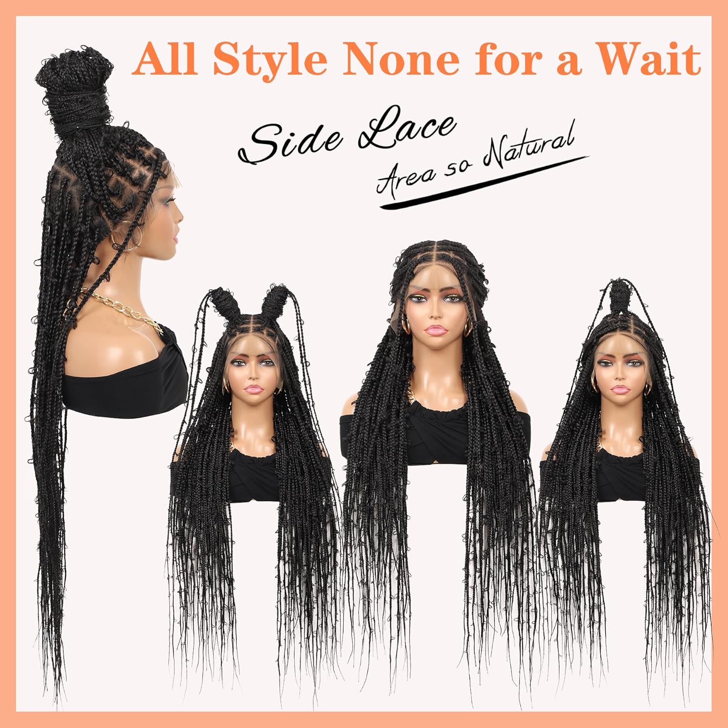 36" 13x8 HD Lace Front Braided Wigs for Women Knotless Box Braided Wigs Butterfly Braided Wig with Baby Hair Free Parting Synthetic Hair Braided Lace Front Wigs Natural Black