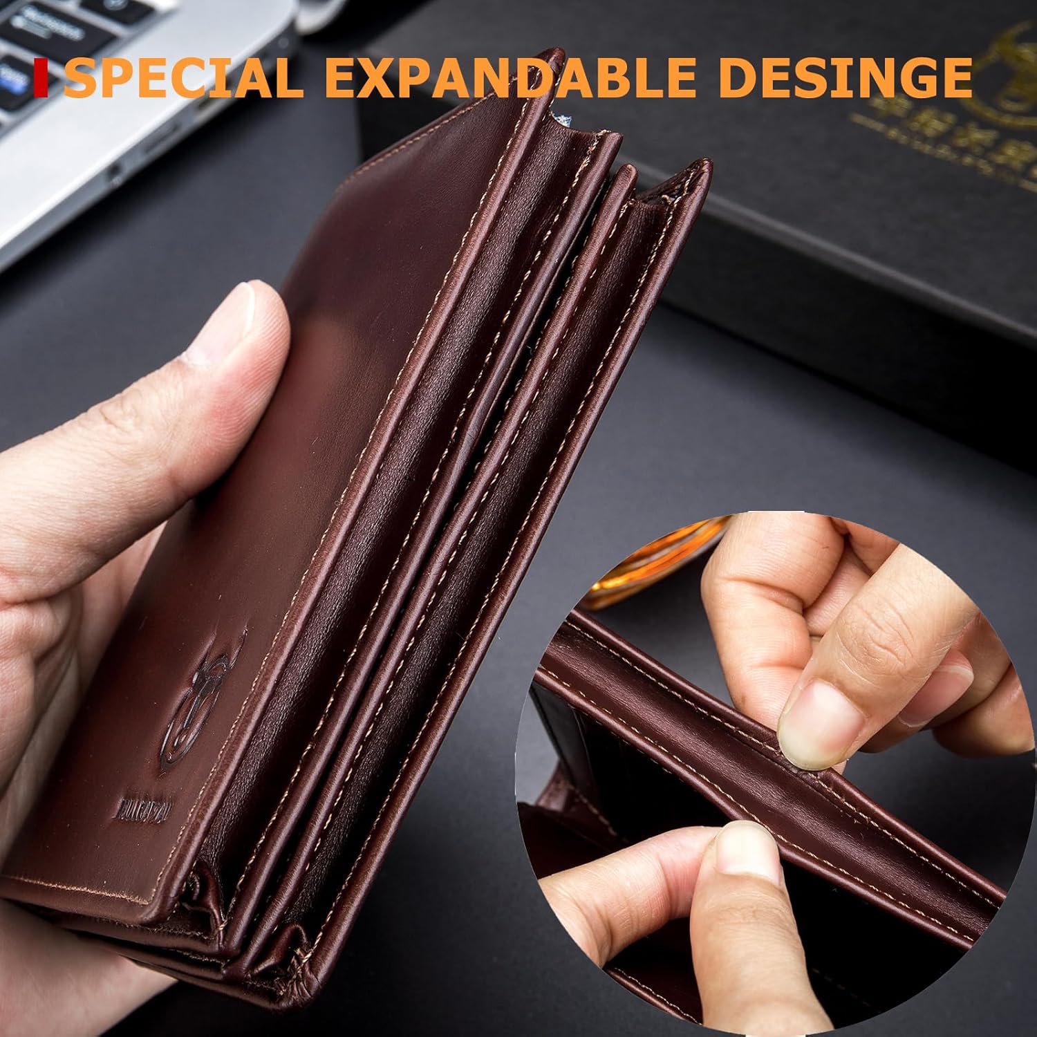 BULLCAPTAIN Large Capacity Genuine Leather Bifold Wallet/Credit Card Holder for Men with 15 Card Slots QB-027